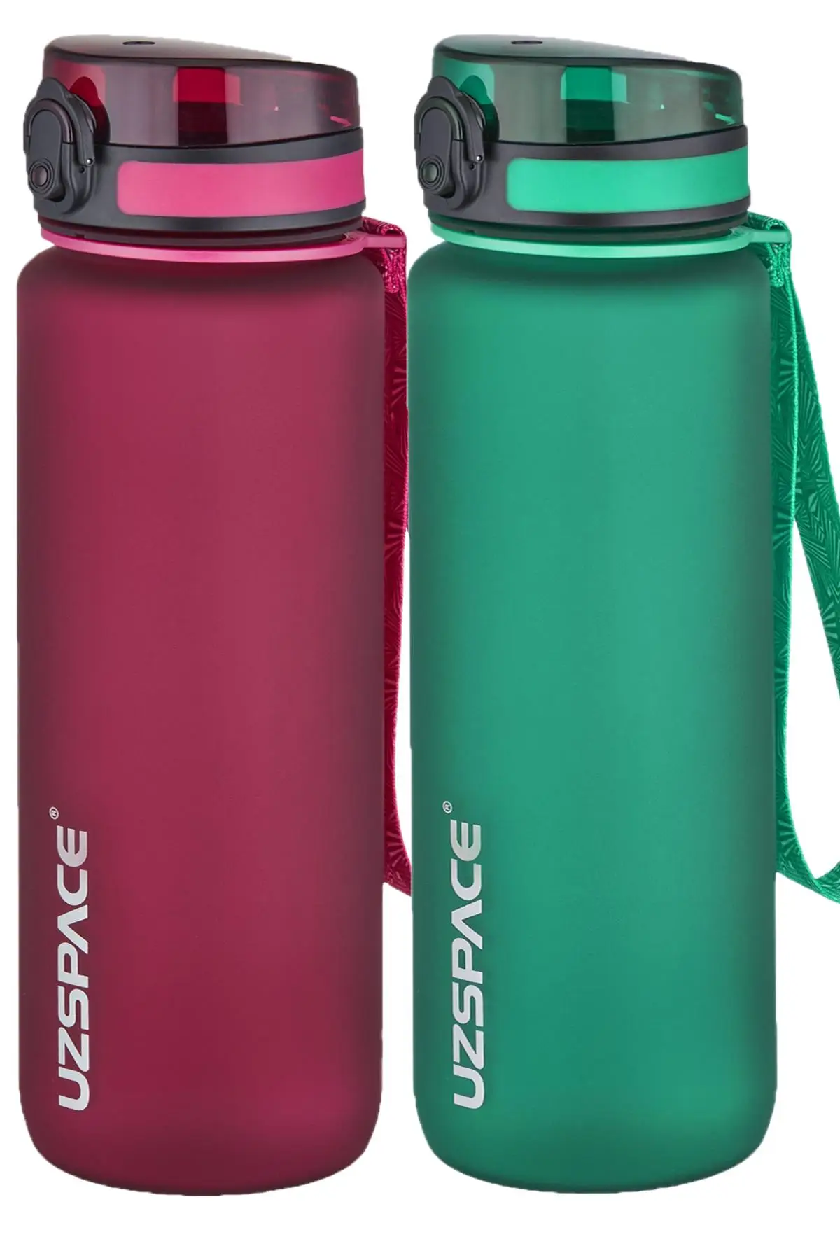 Uzspace 2'li Tritan Matara Seti 800 ml 14 Farklı Renk Seçeneği FiftyFifty - Kırmızı-KoyuYeşil