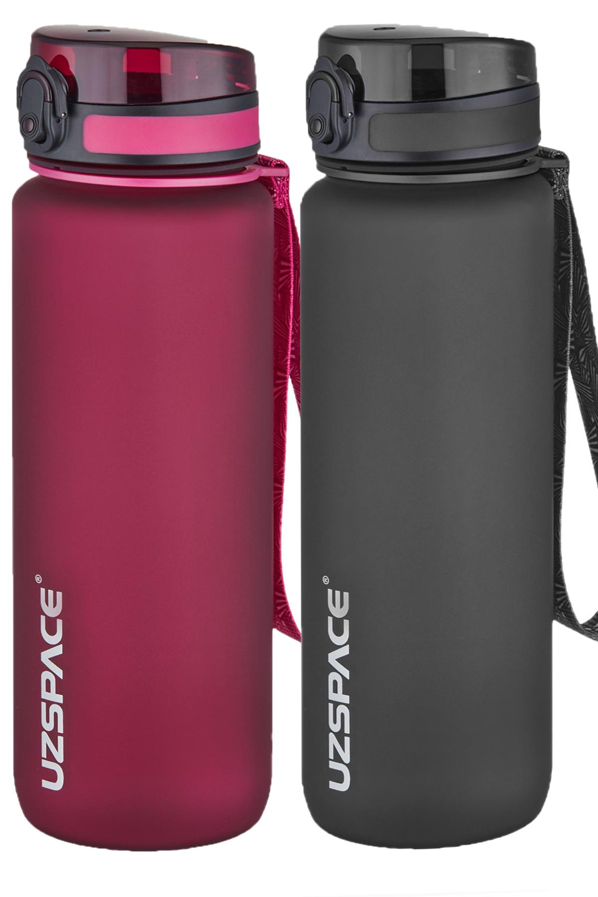 Uzspace 2'li Tritan Matara Seti 800 ml 14 Farklı Renk Seçeneği FiftyFifty - Kırmızı-Siyah