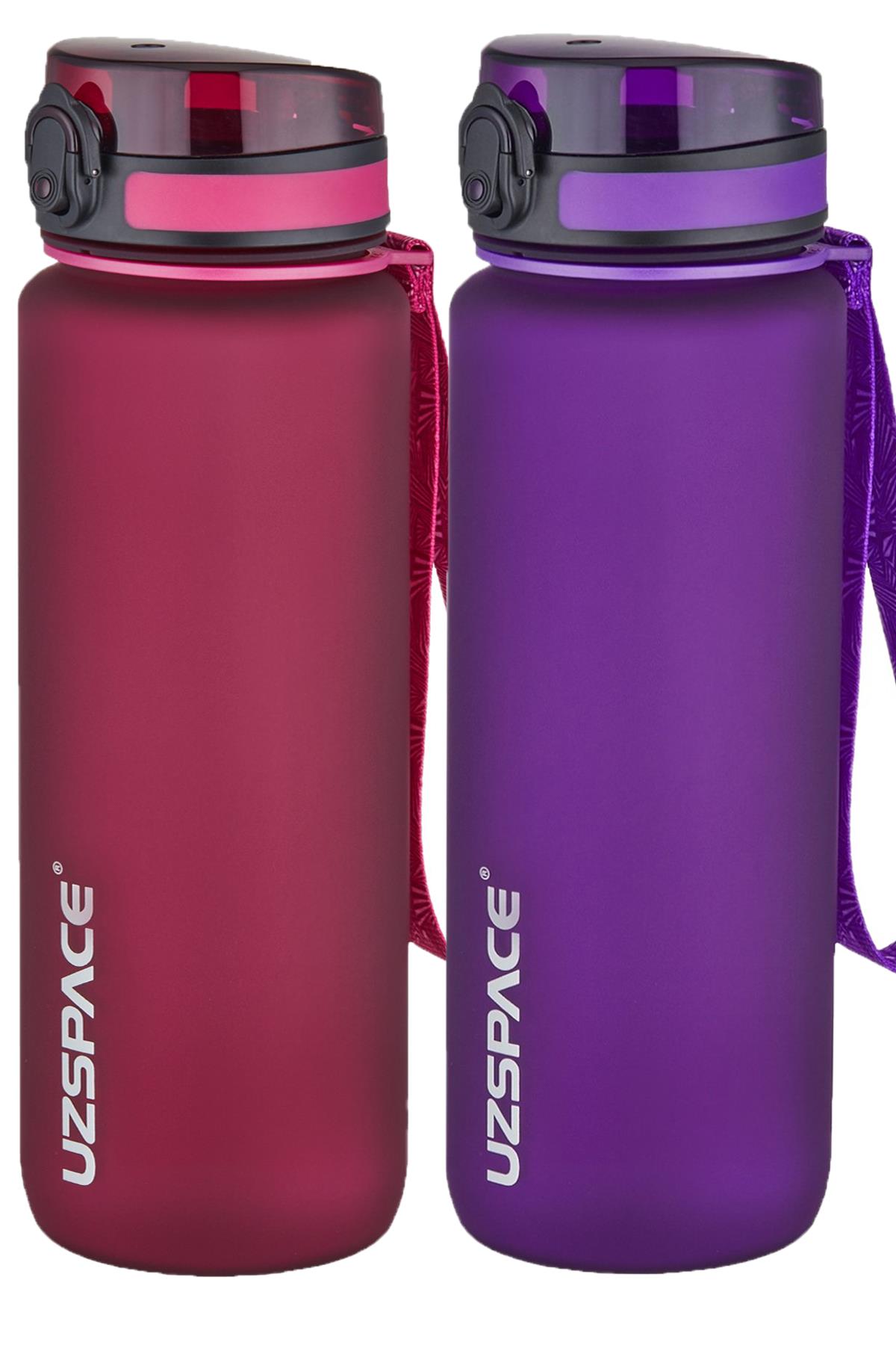 Uzspace 2'li Tritan Matara Seti 800 ml 14 Farklı Renk Seçeneği FiftyFifty - Kırmızı-Mor