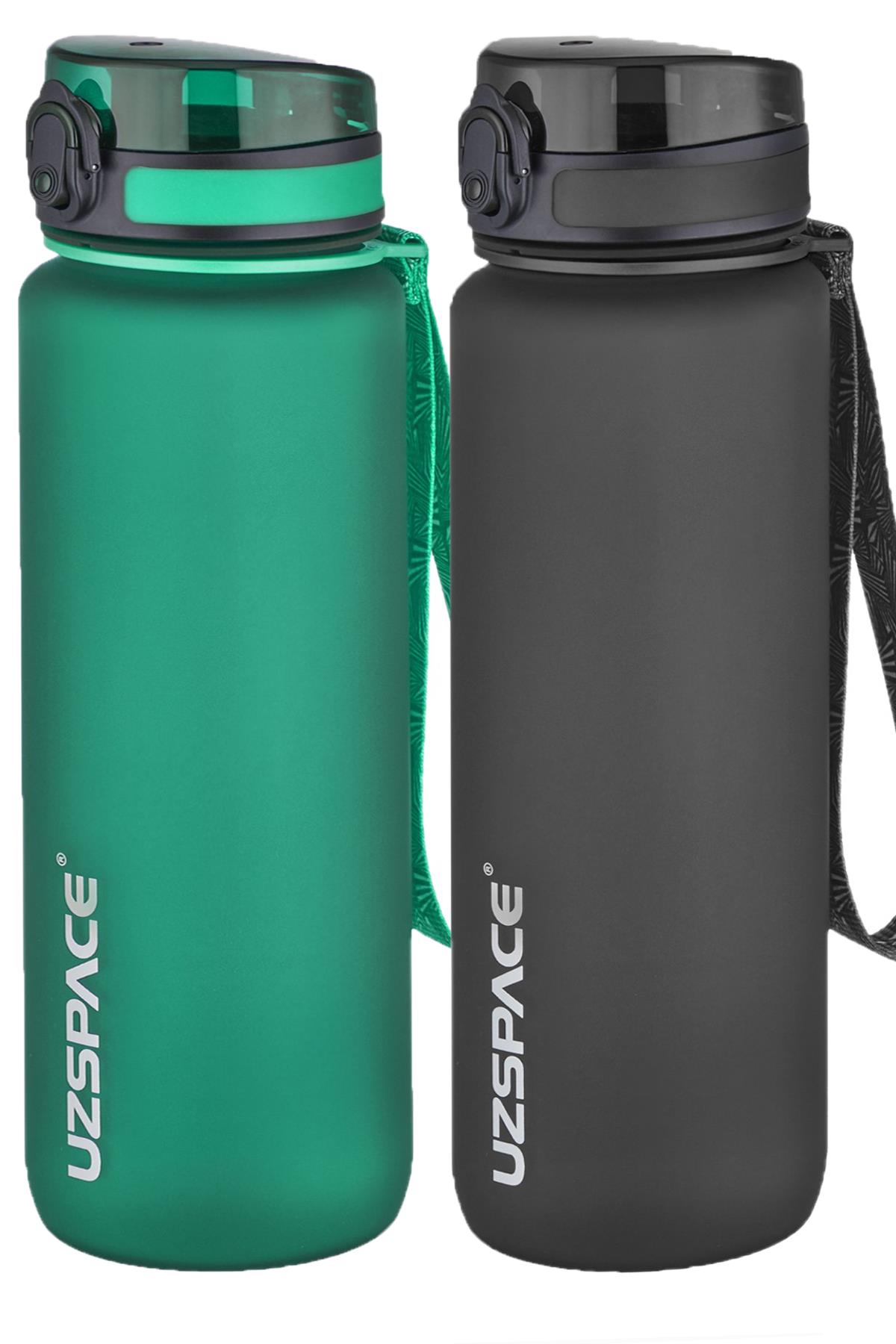 Uzspace 2'li Tritan Matara Seti 800 ml 14 Farklı Renk Seçeneği FiftyFifty - KoyuYeşil-Siyah