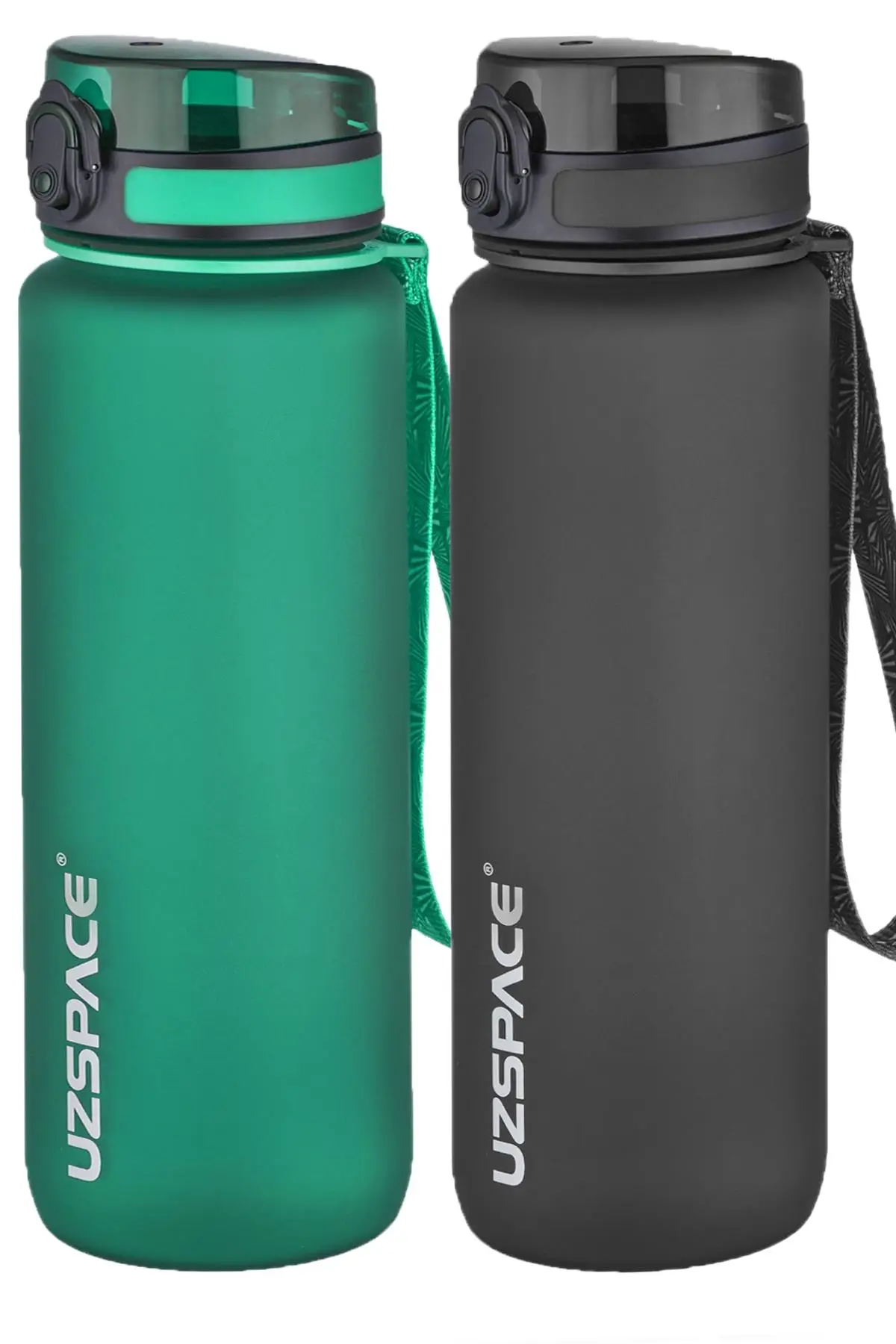 Uzspace 2'li Tritan Matara Seti 800 ml 14 Farklı Renk Seçeneği FiftyFifty - KoyuYeşil-Siyah