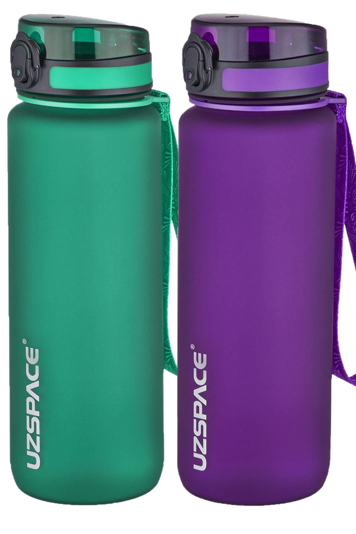 Uzspace 2'li Tritan Matara Seti 800 ml 14 Farklı Renk Seçeneği FiftyFifty - KoyuYeşil-Mor