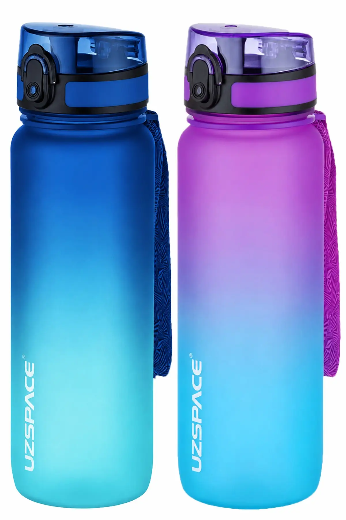 Uzspace 2'li Tritan Matara Seti 800 ml Çift Renk Softtouch FF Collection Tritan Su Matarası - MaviTurkuaz-MorMavi