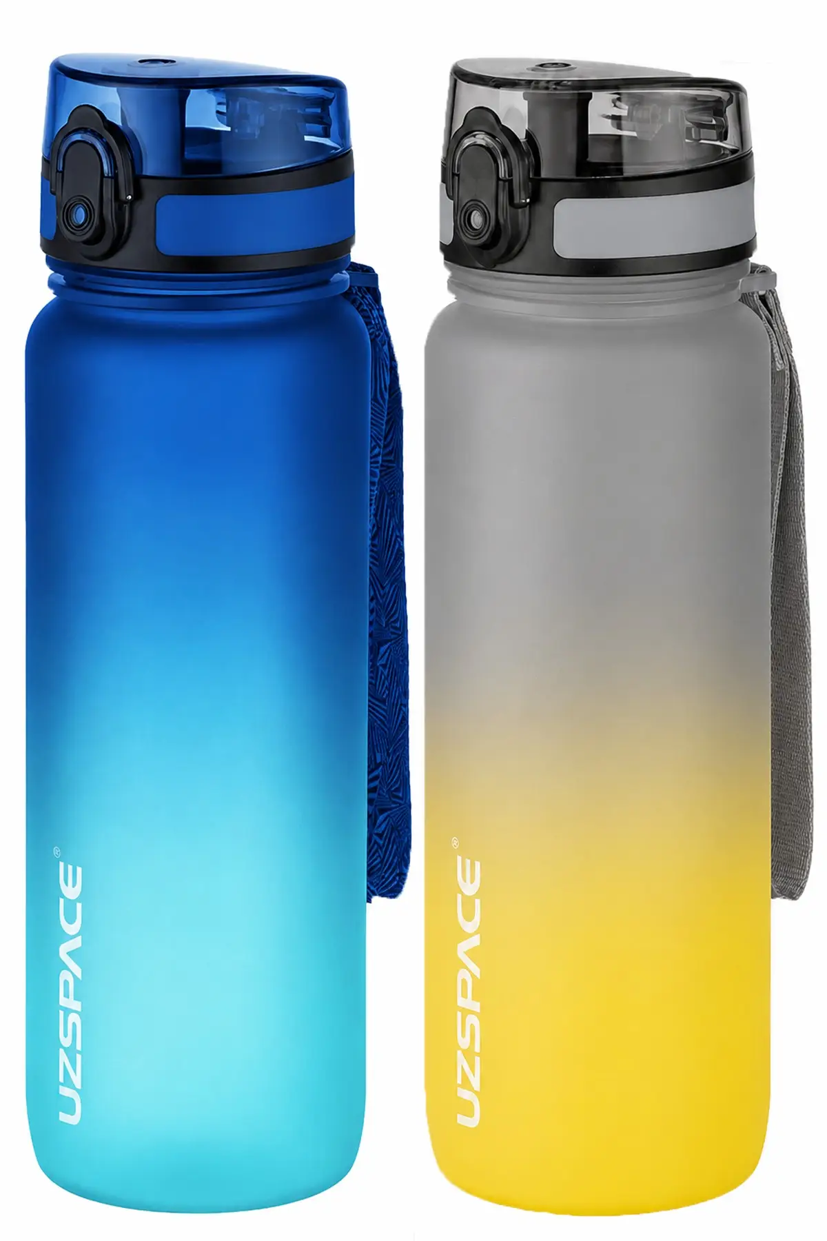 Uzspace 2'li Tritan Matara Seti 800 ml Çift Renk Softtouch FF Collection Tritan Su Matarası - MaviTurkuaz-GriSarı