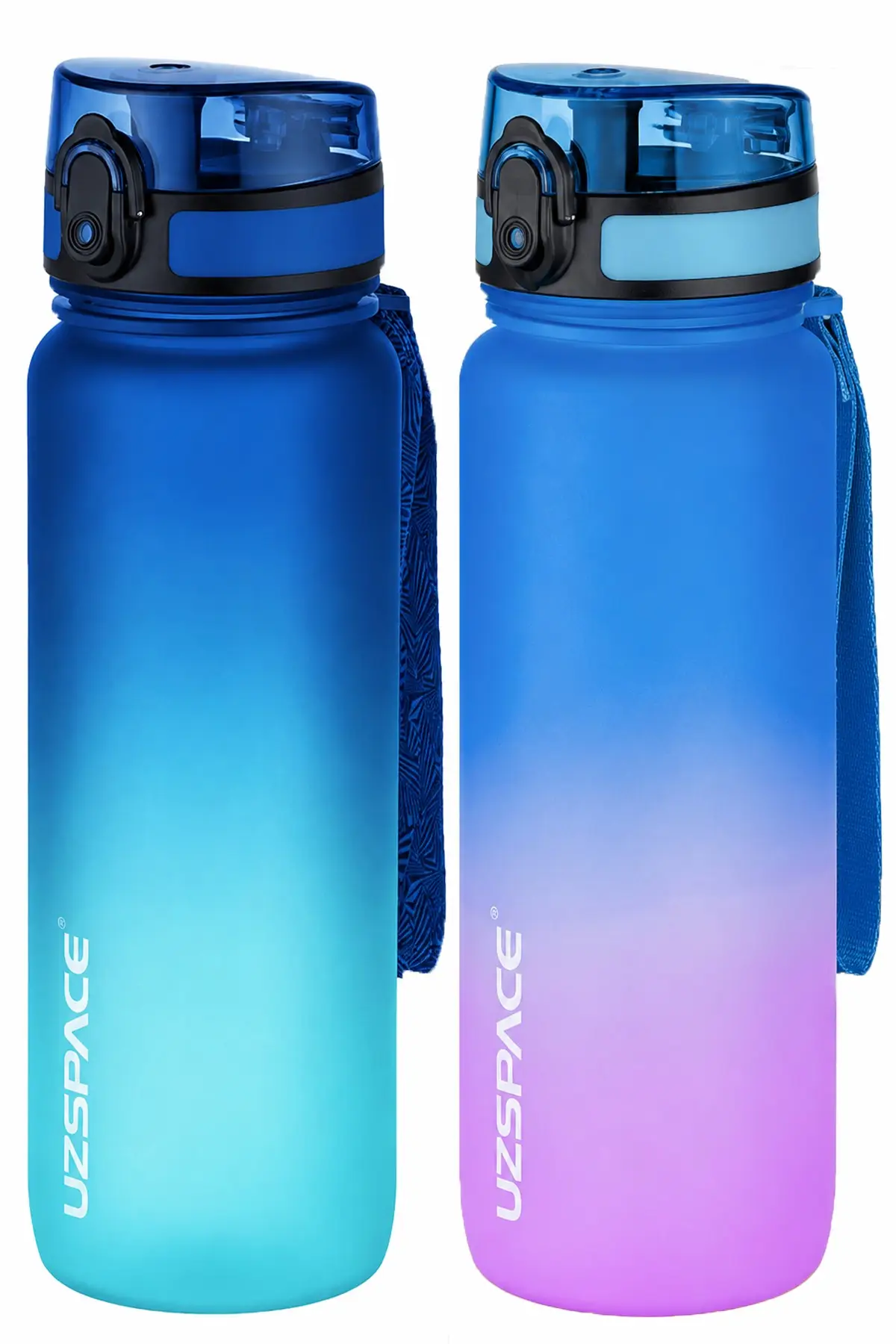 Uzspace 2'li Tritan Matara Seti 800 ml Çift Renk Softtouch FF Collection Tritan Su Matarası - MaviTurkuaz-MaviPembe