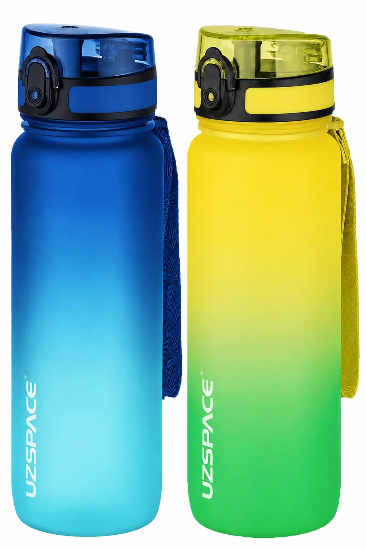 Uzspace 2'li Tritan Matara Seti 800 ml Çift Renk Softtouch FF Collection Tritan Su Matarası - MaviTurkuaz-SarıYeşil