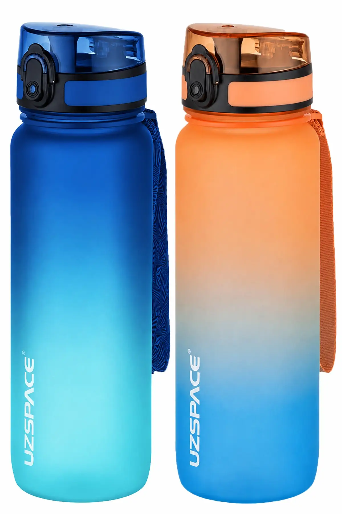 Uzspace 2'li Tritan Matara Seti 800 ml Çift Renk Softtouch FF Collection Tritan Su Matarası - MaviTurkuaz-TuruncuMavi