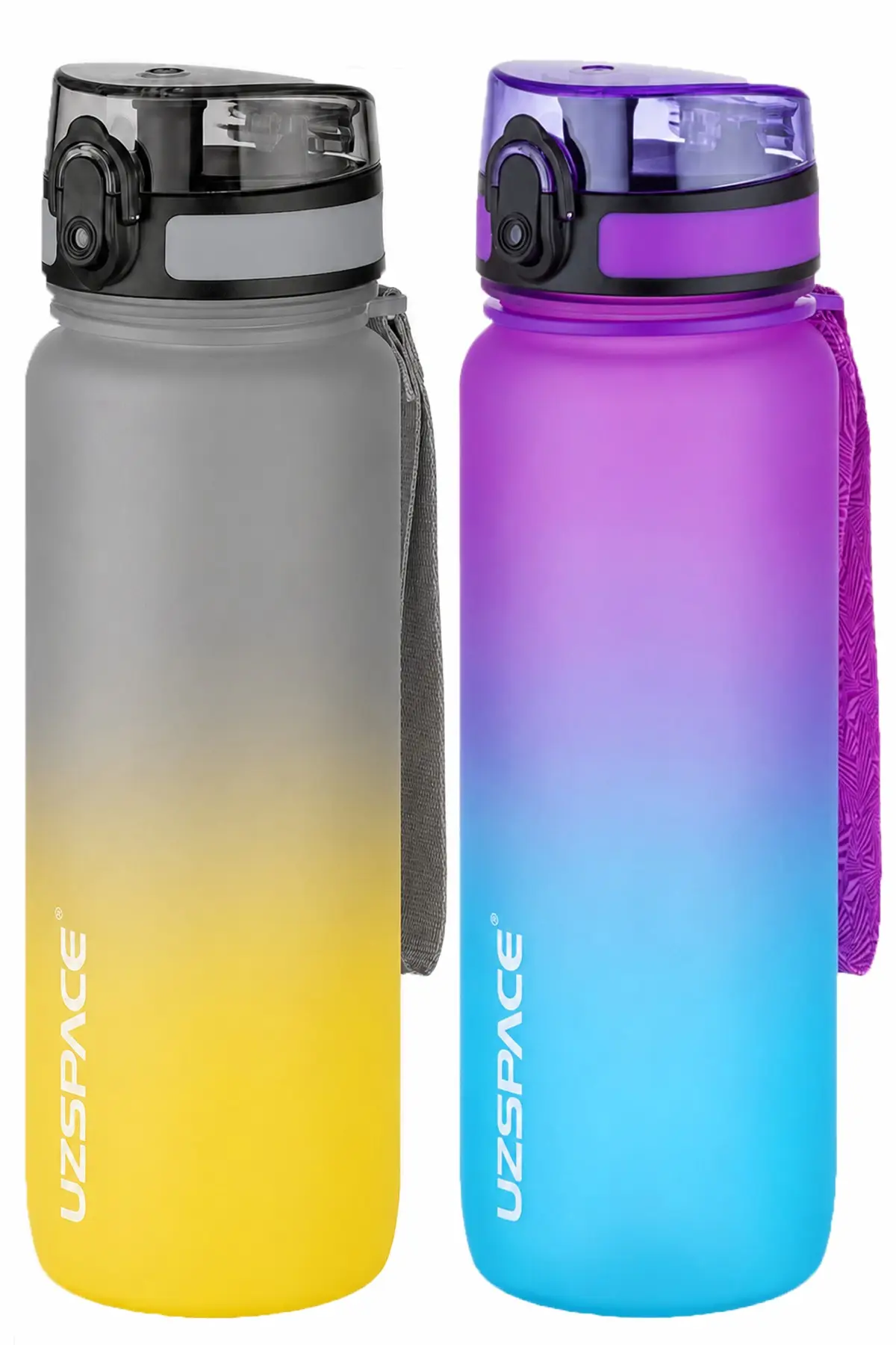 Uzspace 2'li Tritan Matara Seti 800 ml Çift Renk Softtouch FF Collection Tritan Su Matarası - GriSarı-MorMavi