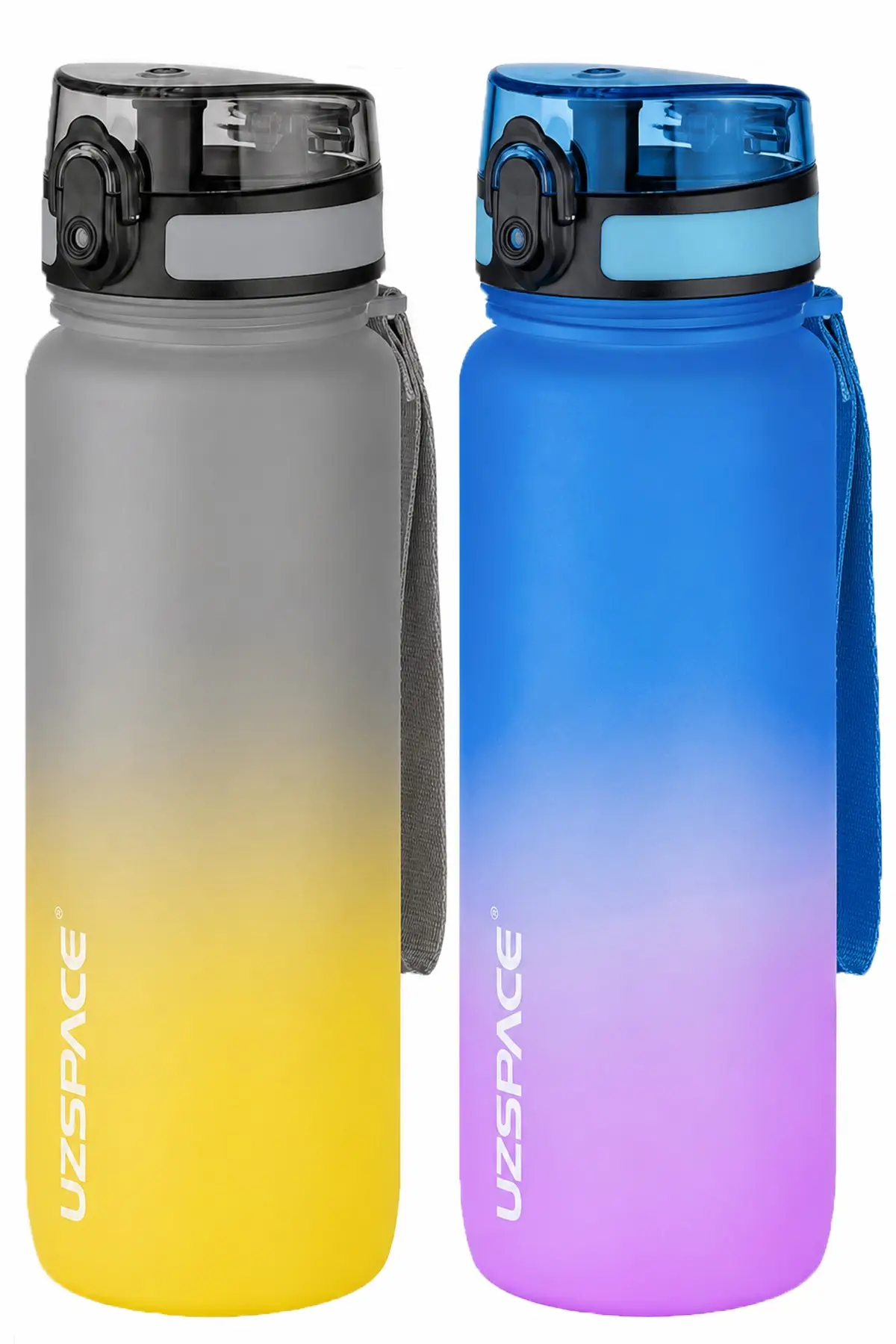Uzspace 2'li Tritan Matara Seti 800 ml Çift Renk Softtouch FF Collection Tritan Su Matarası - GriSarı-MaviPembe