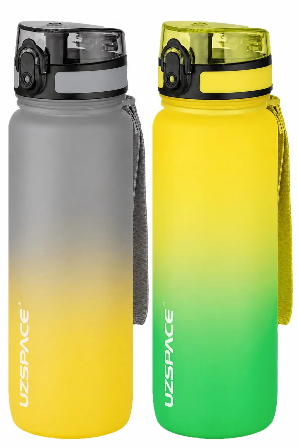 Uzspace 2'li Tritan Matara Seti 800 ml Çift Renk Softtouch FF Collection Tritan Su Matarası - GriSarı-SarıYeşil