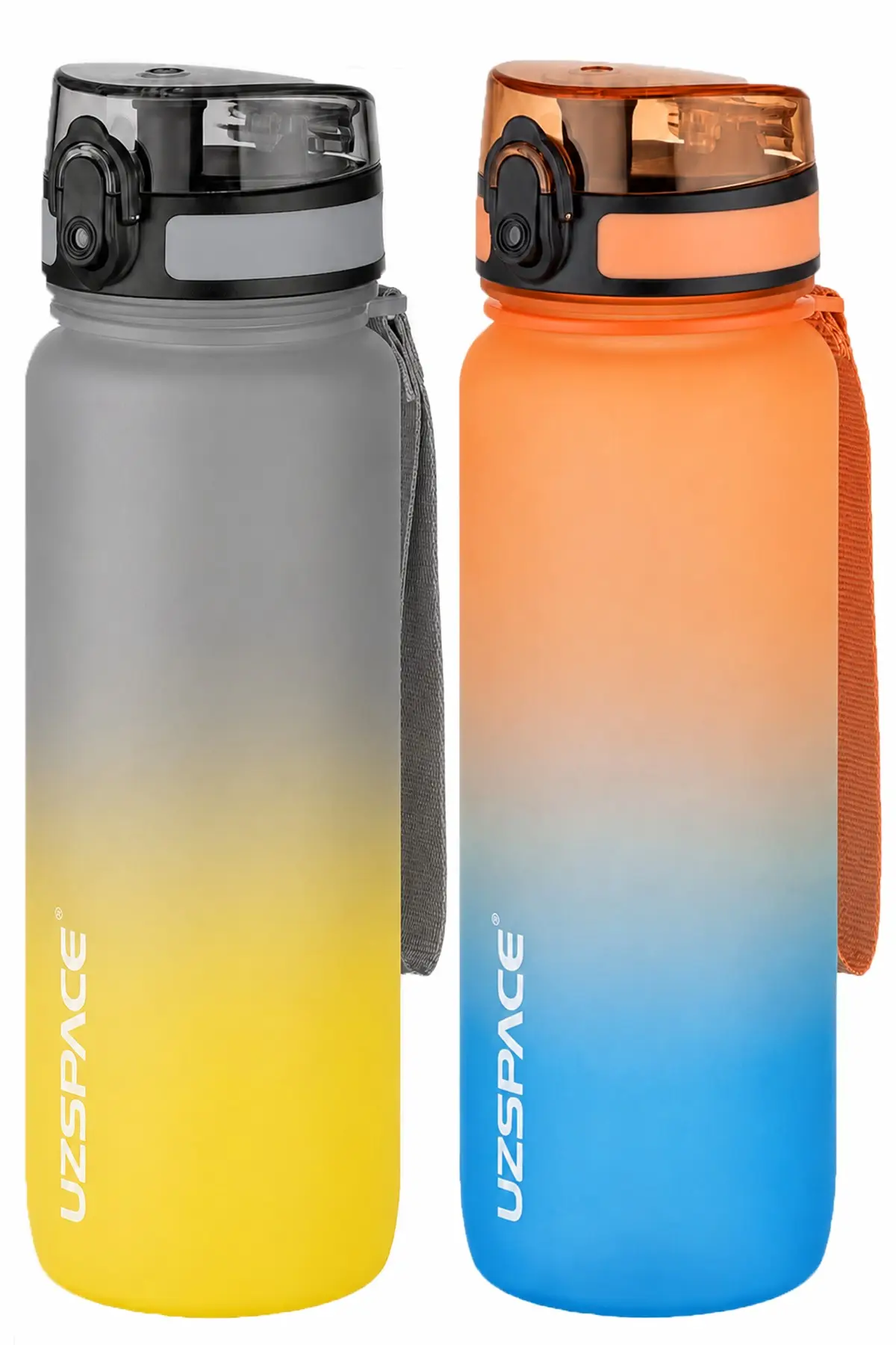 Uzspace 2'li Tritan Matara Seti 800 ml Çift Renk Softtouch FF Collection Tritan Su Matarası - GriSarı-TuruncuMavi