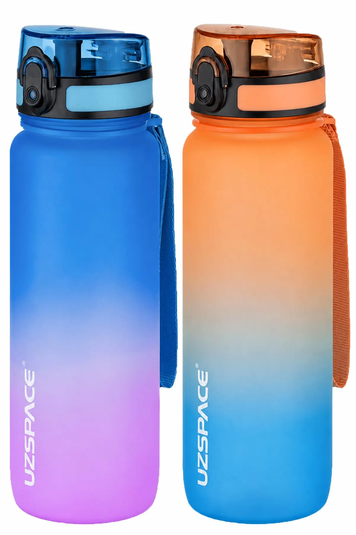 Uzspace 2'li Tritan Matara Seti 800 ml Çift Renk Softtouch FF Collection Tritan Su Matarası - MaviPembe-TuruncuMavi