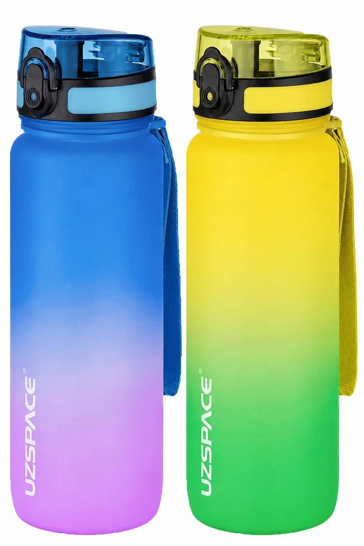 Uzspace 2'li Tritan Matara Seti 800 ml Çift Renk Softtouch FF Collection Tritan Su Matarası - MaviPembe-SarıYeşil