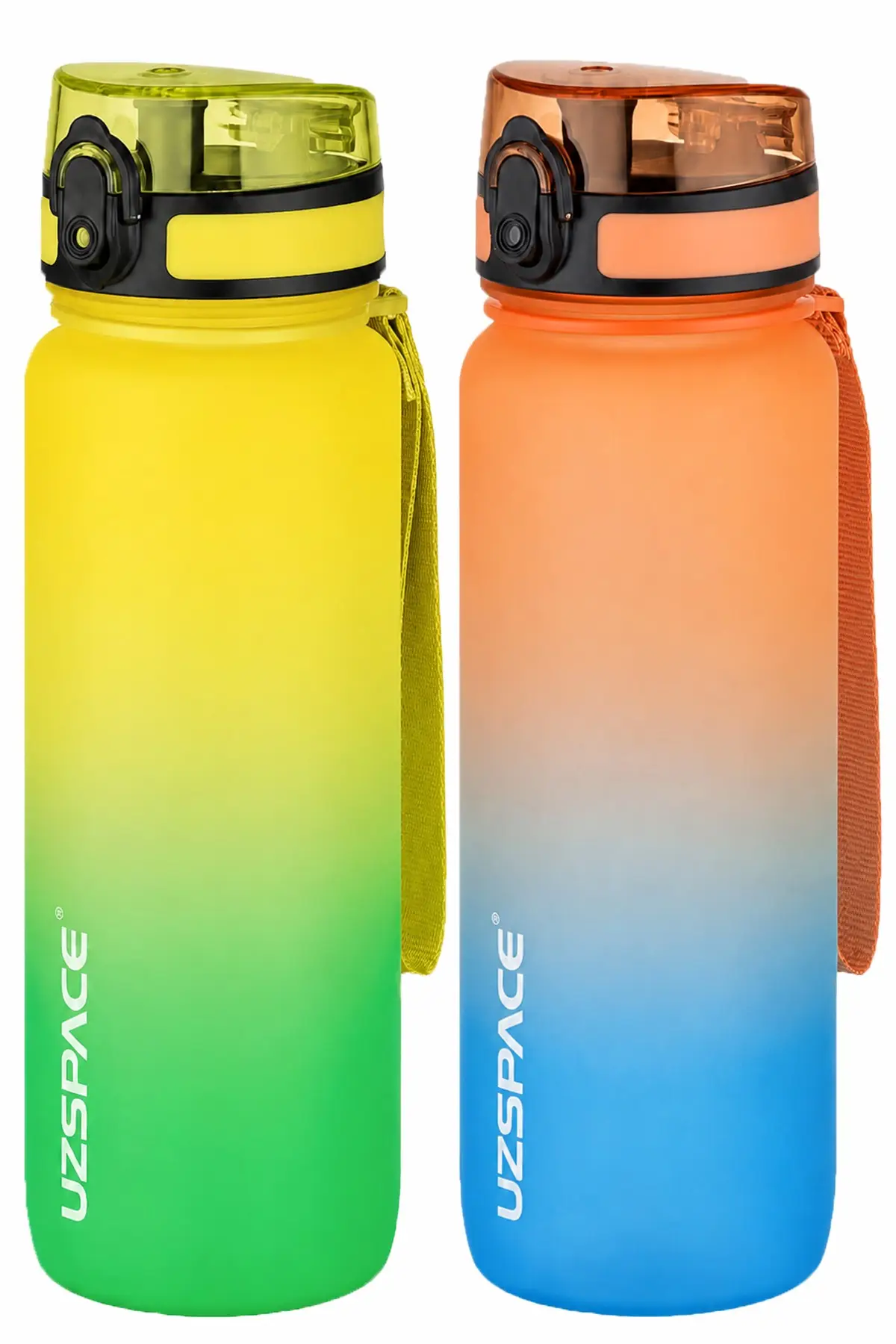 Uzspace 2'li Tritan Matara Seti 800 ml Çift Renk Softtouch FF Collection Tritan Su Matarası - SarıYeşil-TuruncuMavi
