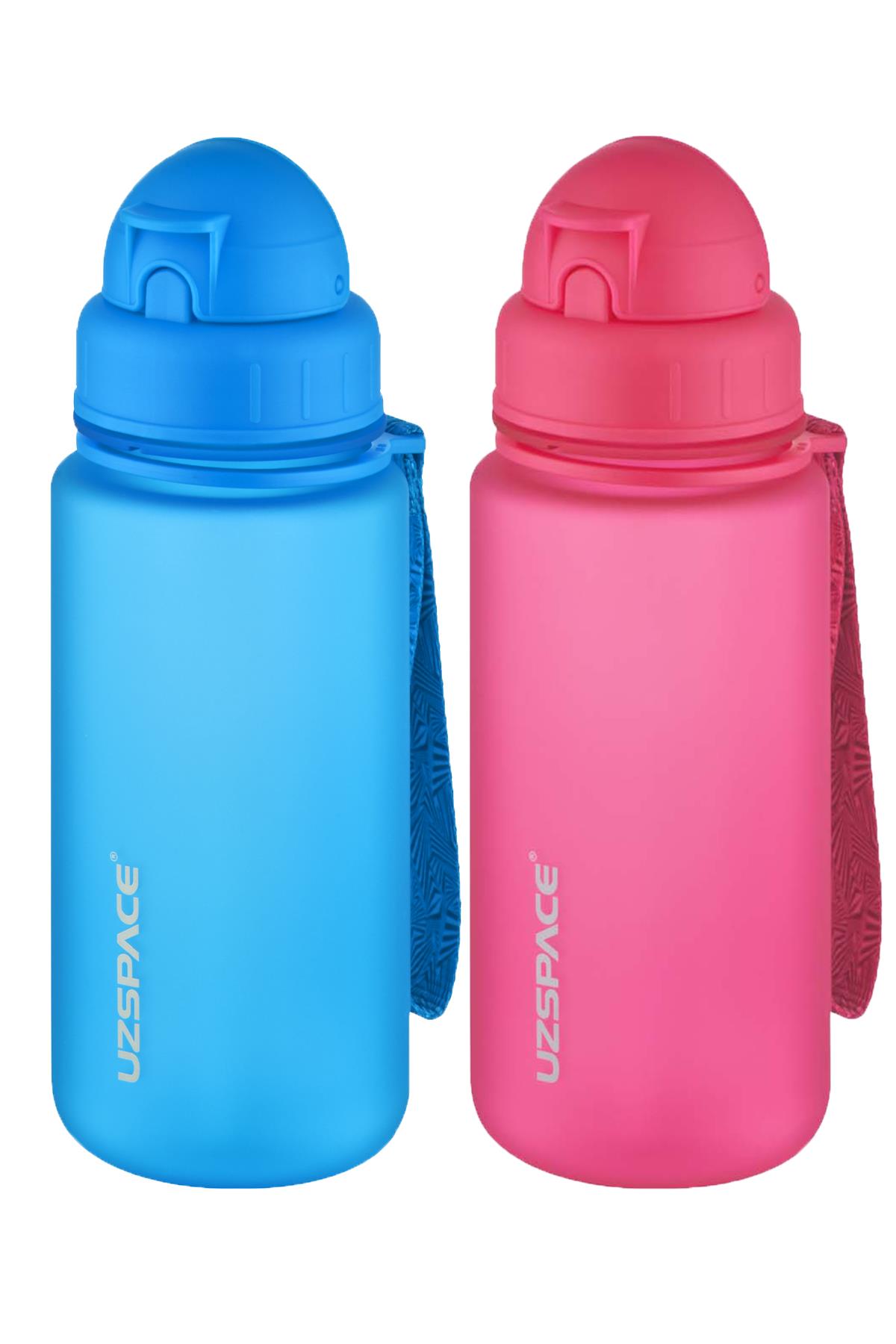 Uzspace 2'li Pipetli Tritan Matara Seti 400 ml FiftyFifty - Mavi-Pembe
