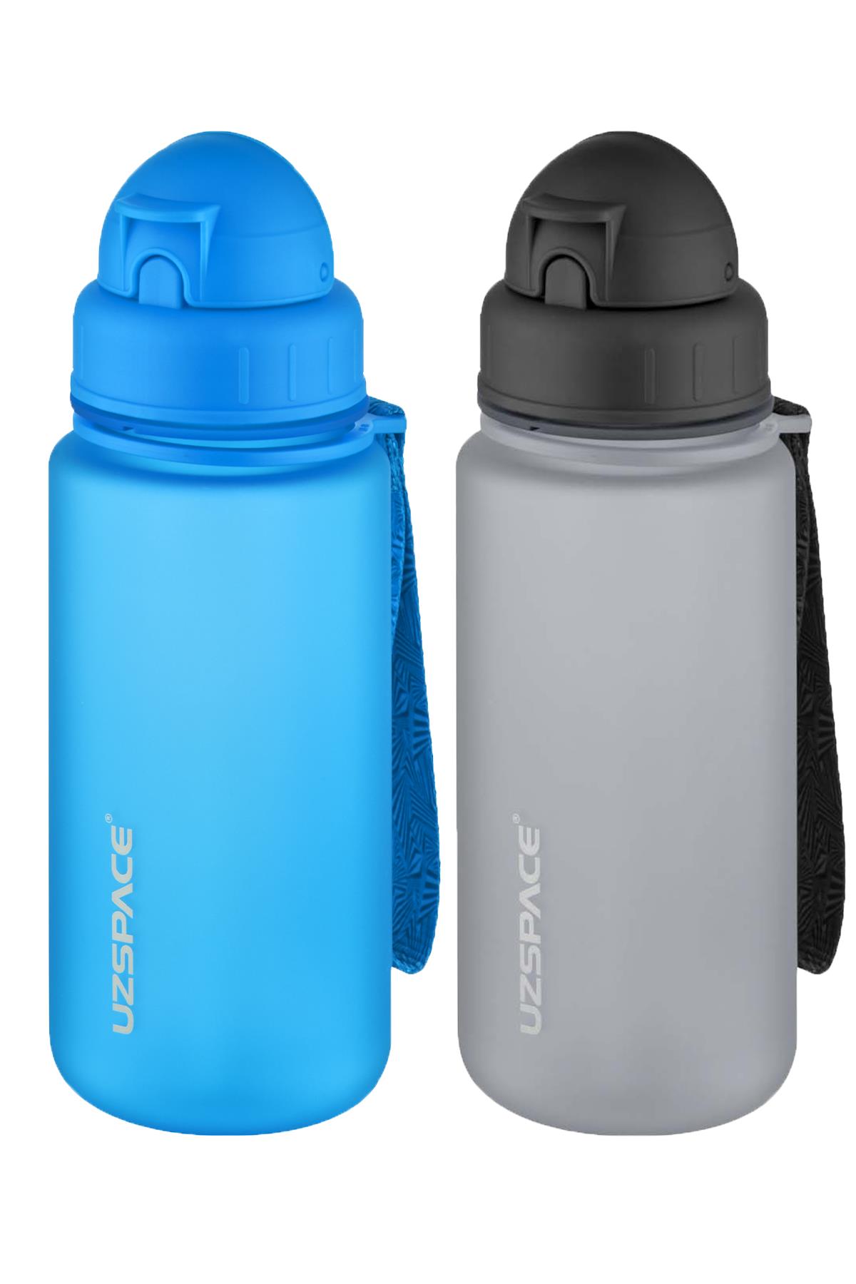 Uzspace 2'li Pipetli Tritan Matara Seti 400 ml FiftyFifty - Mavi-Gri