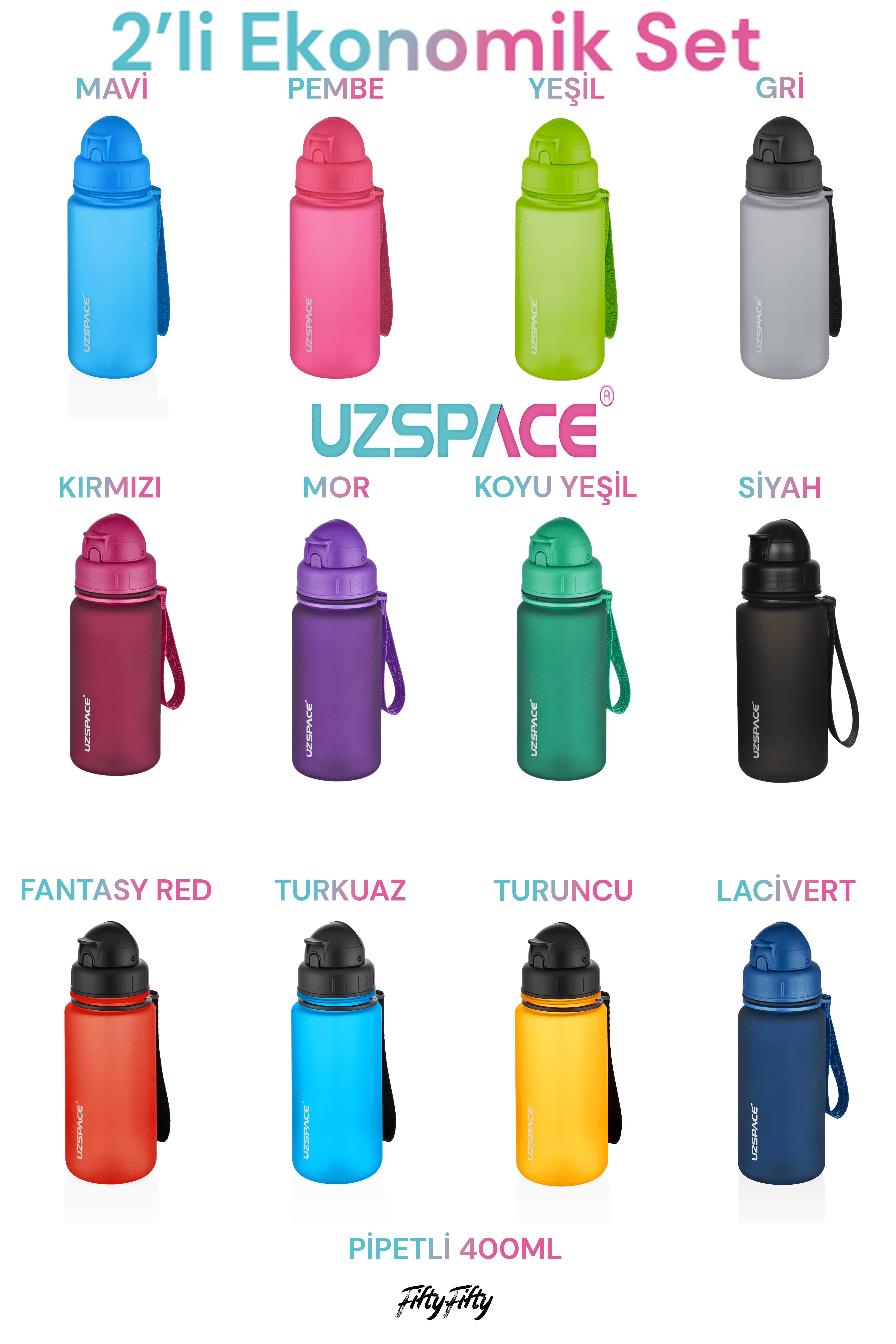 Uzspace 2`li Pipetli Tritan Matara Seti 400 ml FiftyFifty