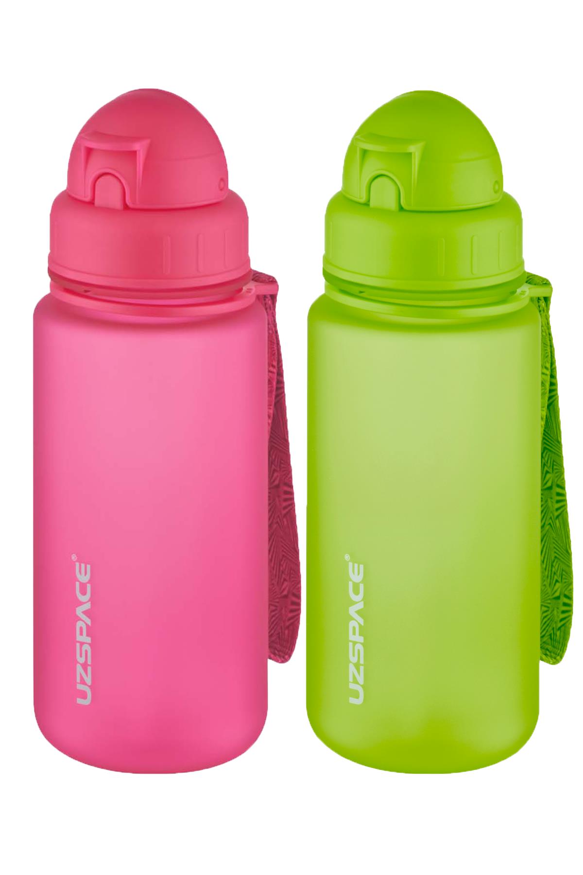 Uzspace 2'li Pipetli Tritan Matara Seti 400 ml FiftyFifty - Pembe-Yeşil