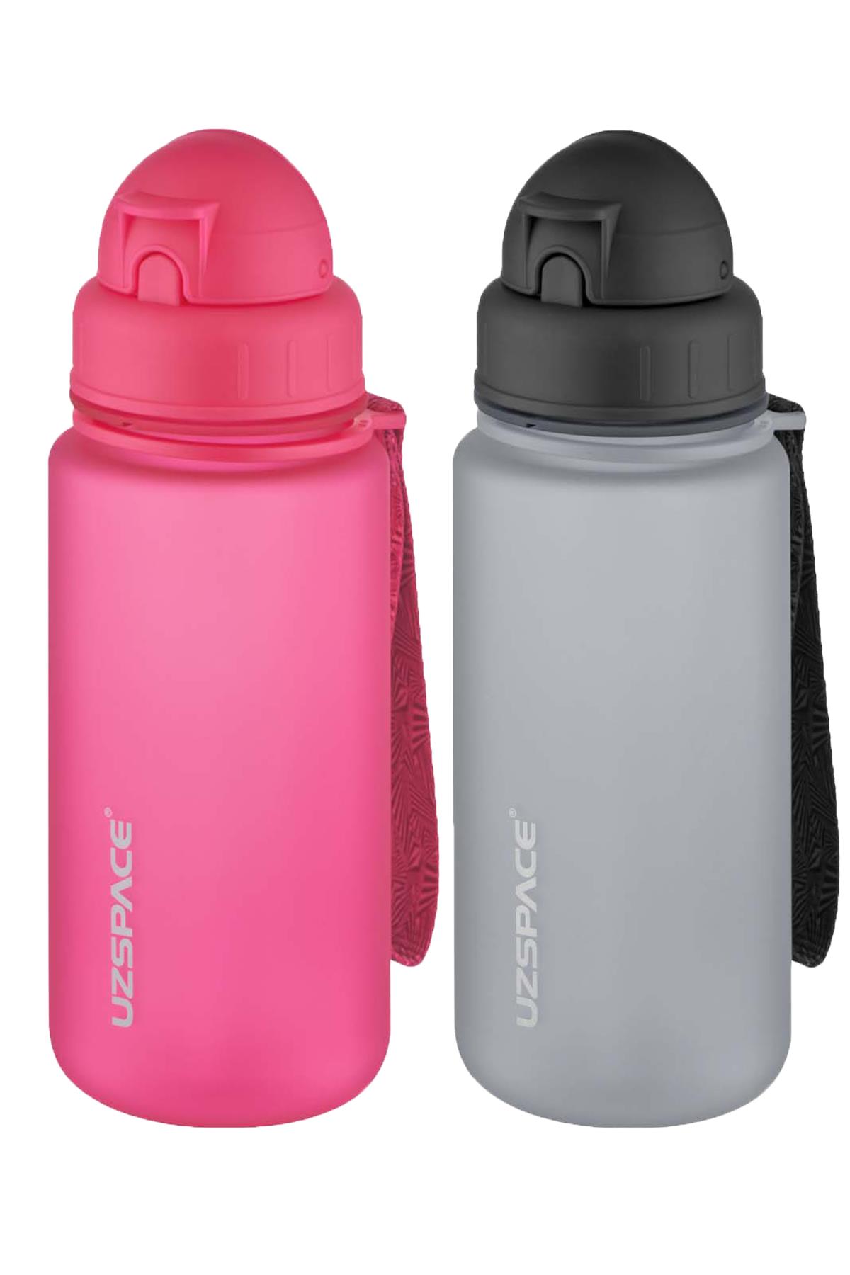 Uzspace 2'li Pipetli Tritan Matara Seti 400 ml FiftyFifty - Pembe-Gri