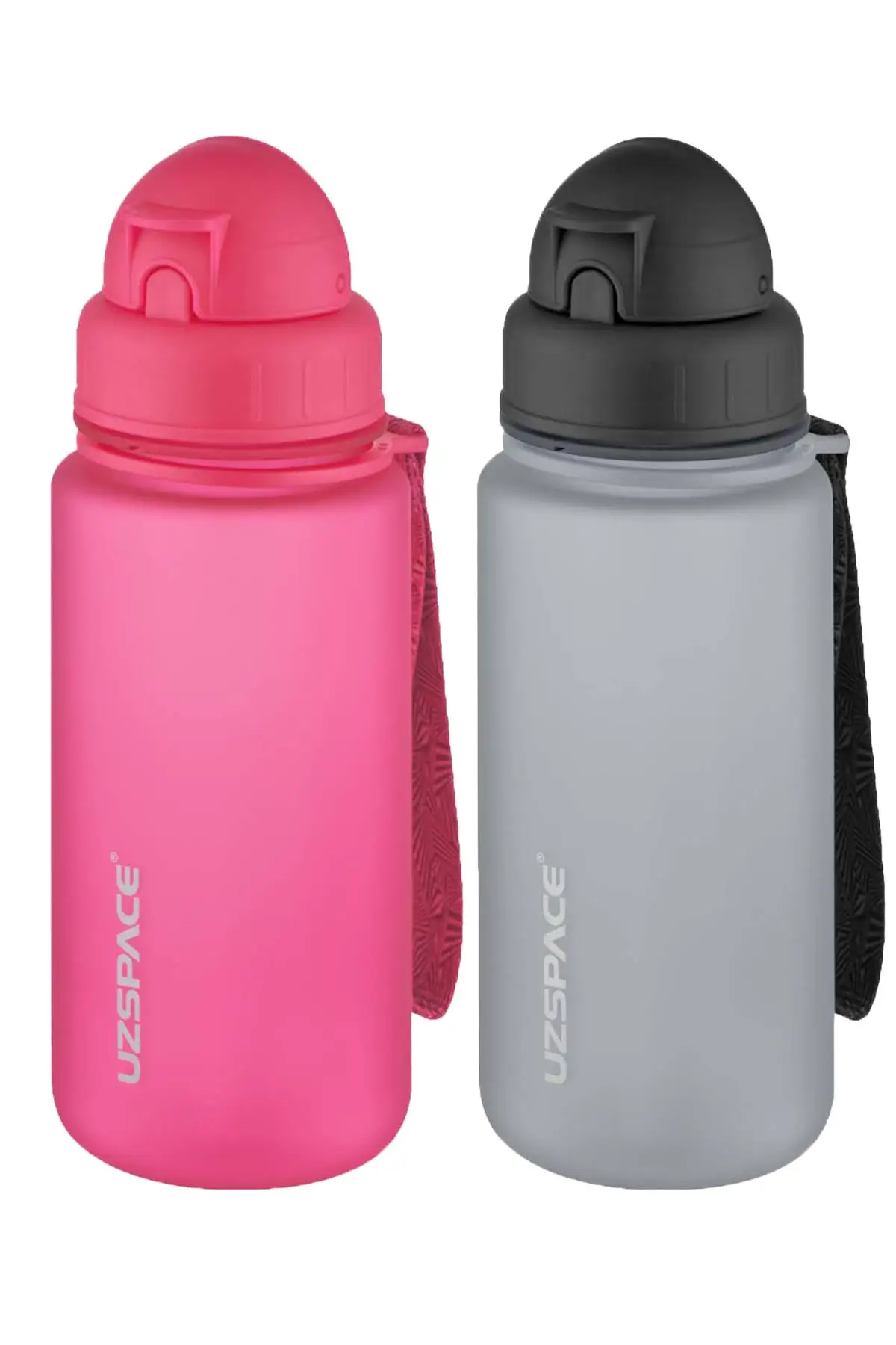 Uzspace 2'li Pipetli Tritan Matara Seti 400 ml FiftyFifty - Pembe-Gri