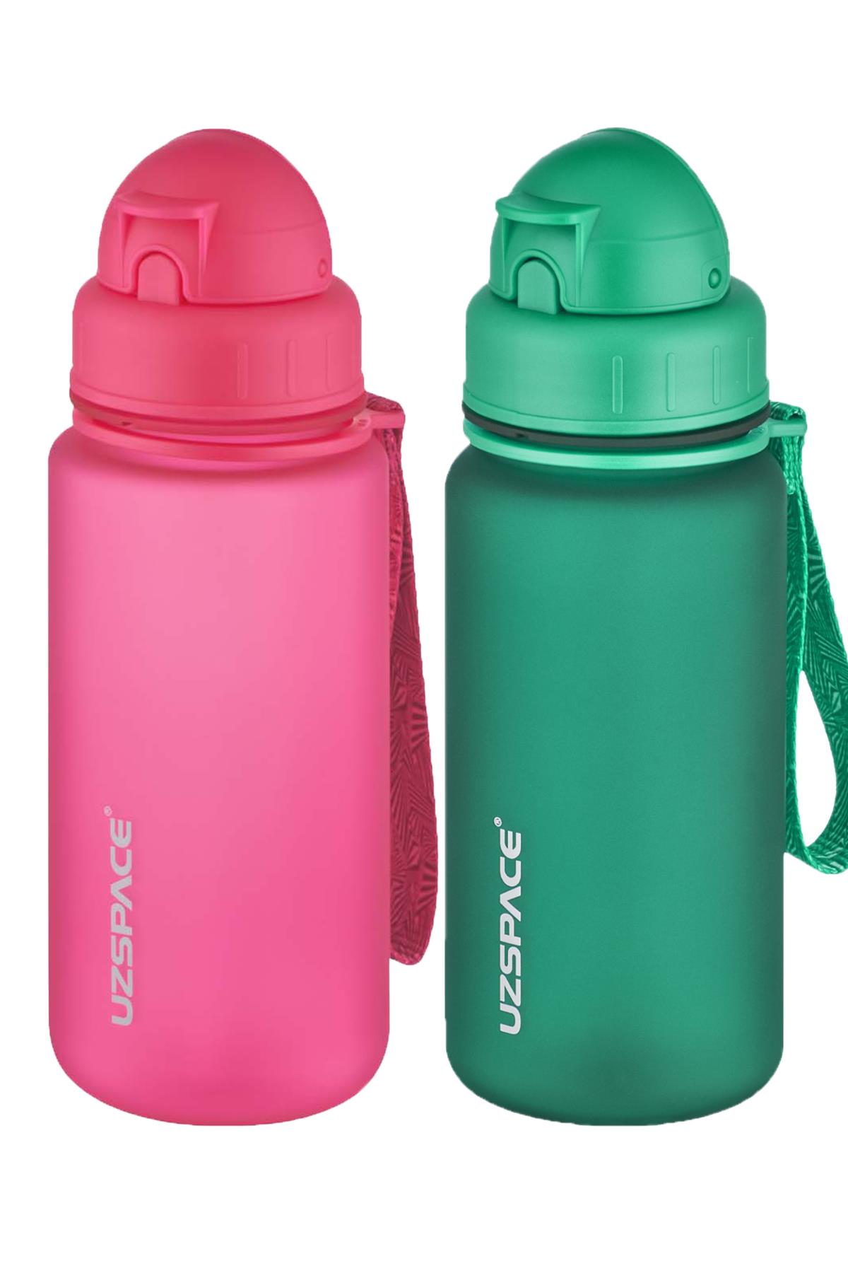 Uzspace 2'li Pipetli Tritan Matara Seti 400 ml FiftyFifty - Pembe-KoyuYeşil