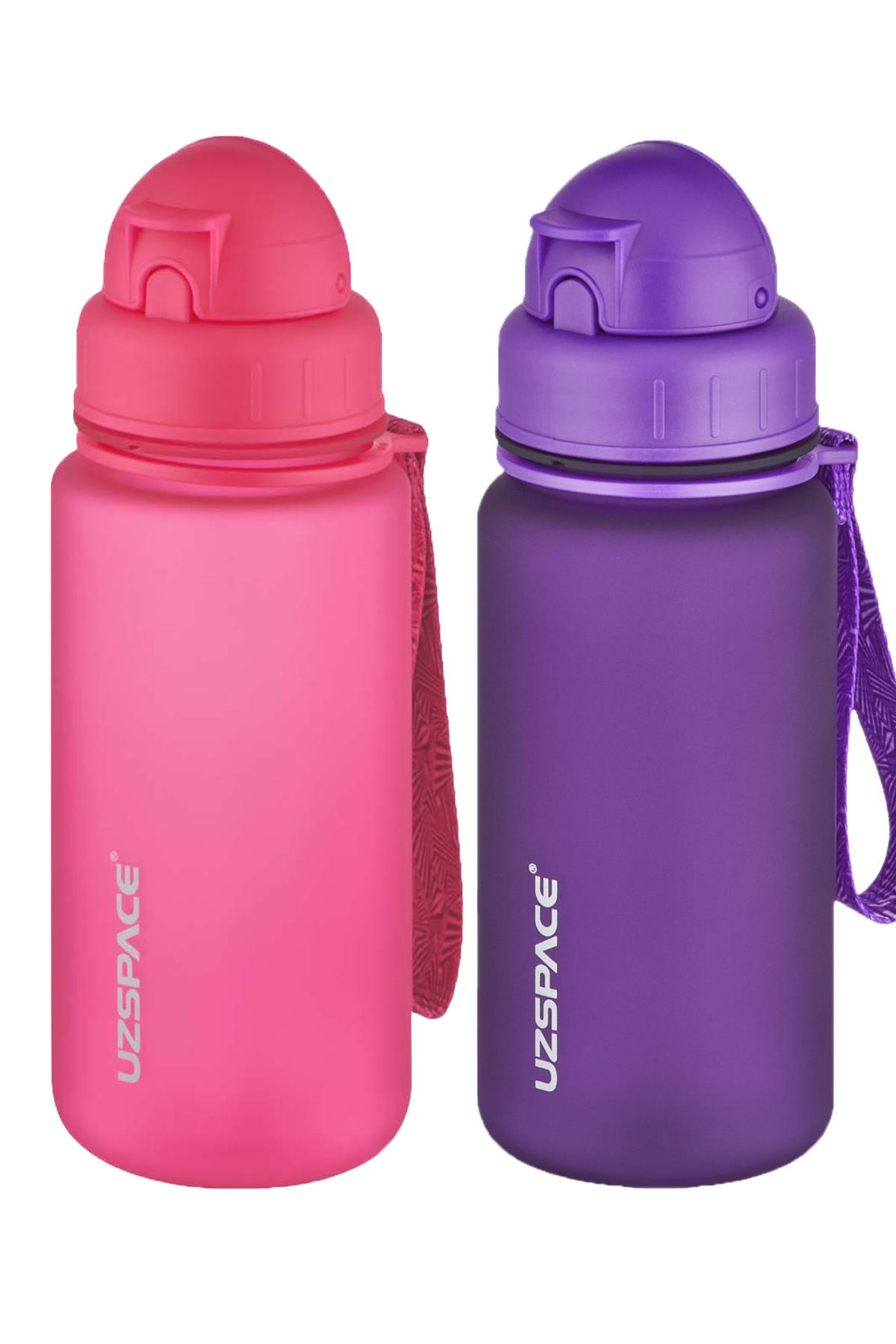 Uzspace 2'li Pipetli Tritan Matara Seti 400 ml FiftyFifty - Pembe-Mor