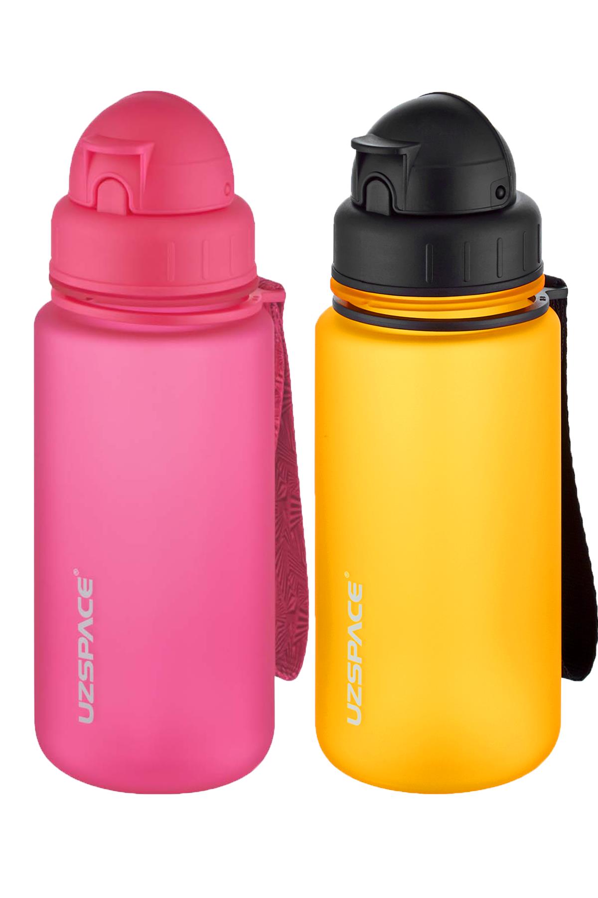 Uzspace 2'li Pipetli Tritan Matara Seti 400 ml FiftyFifty - Pembe-Turuncu