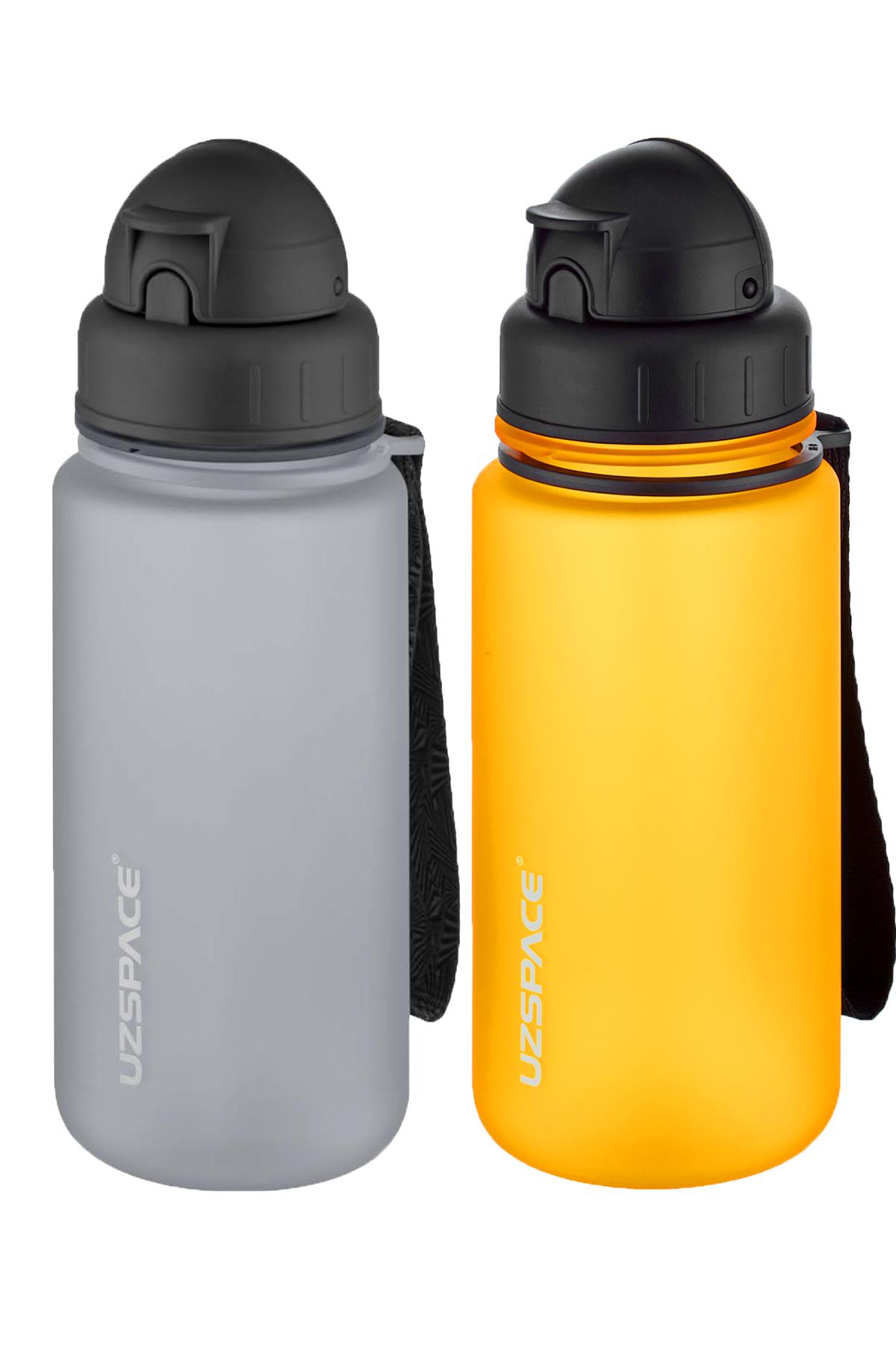 Uzspace 2'li Pipetli Tritan Matara Seti 400 ml FiftyFifty - Gri-Turuncu
