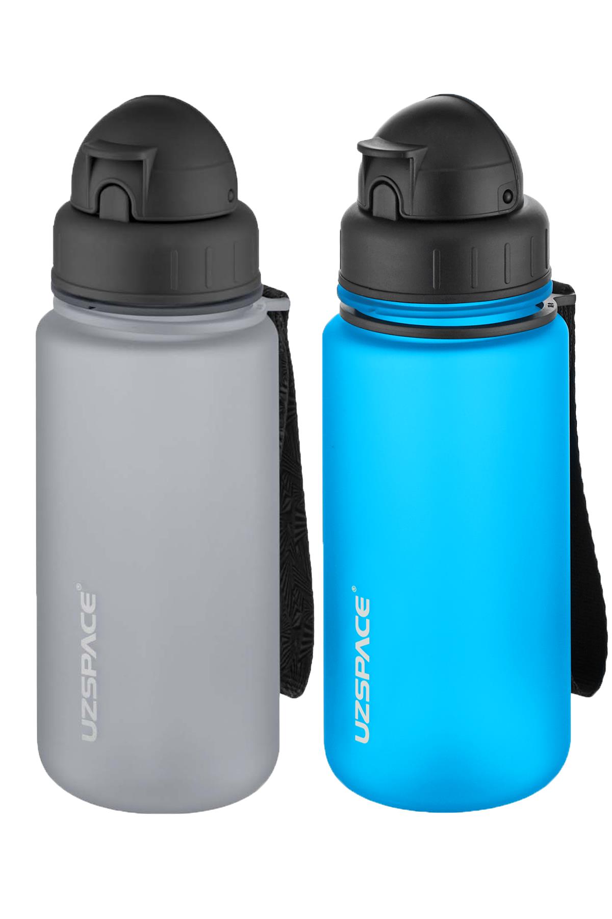 Uzspace 2'li Pipetli Tritan Matara Seti 400 ml FiftyFifty - Gri-Turkuaz
