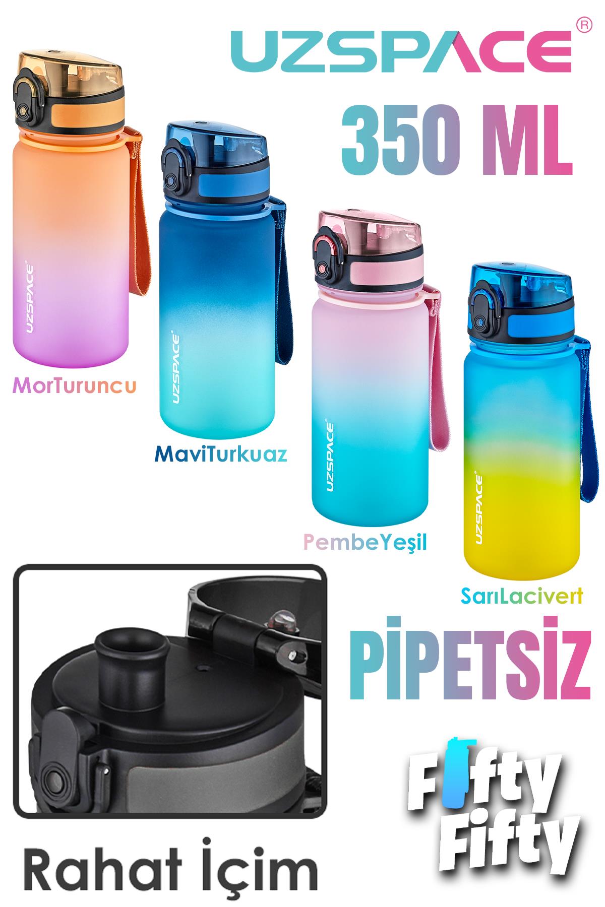 Uzspace 350 ML Pipetsiz Çift Renk Softtouch Tritan Çocuk Su Matarası -FFCOL350MLUZS