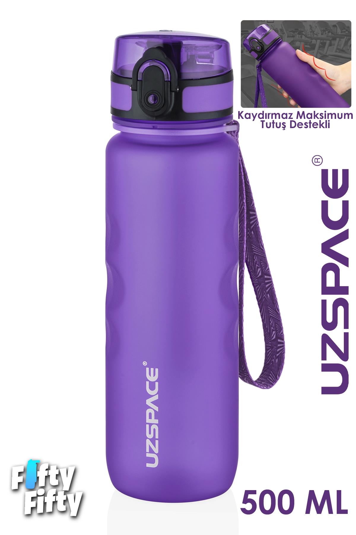 Uzspace 500 ML Kaydırmaz Maksimum Tutuş Destekli Tritan Su Matarası -FFUZ1215 - Mor