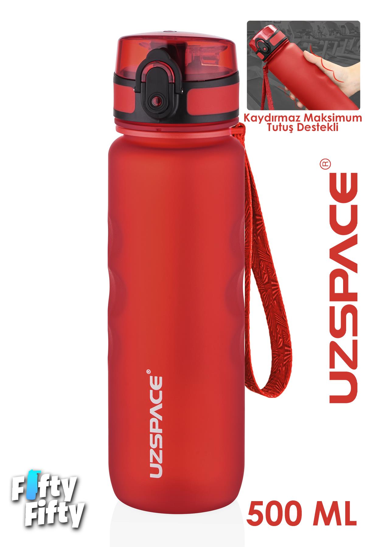Uzspace 500 ML Kaydırmaz Maksimum Tutuş Destekli Tritan Su Matarası -FFUZ1215 - Kırmızı