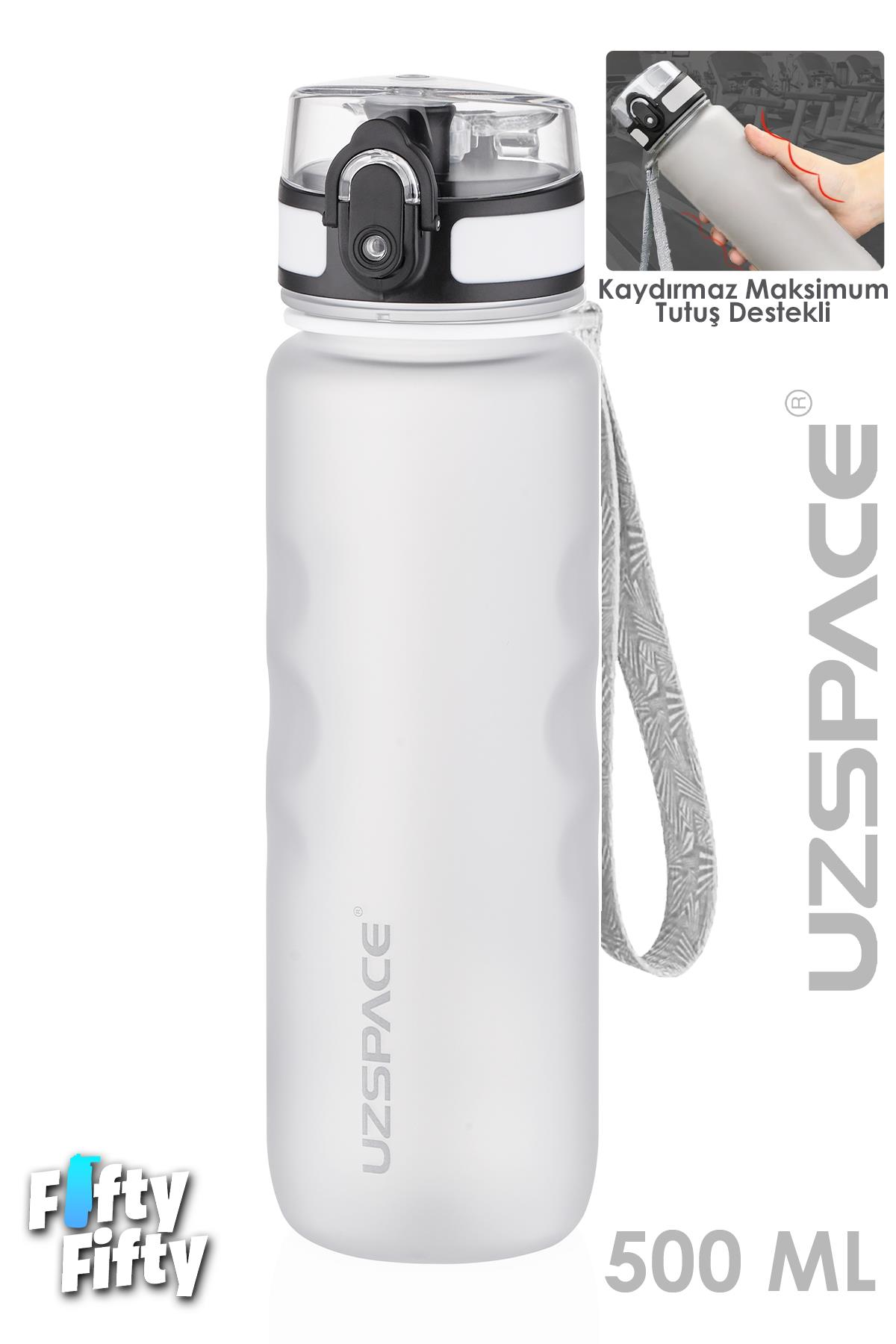 Uzspace 500 ML Kaydırmaz Maksimum Tutuş Destekli Tritan Su Matarası -FFUZ1215 - Beyaz