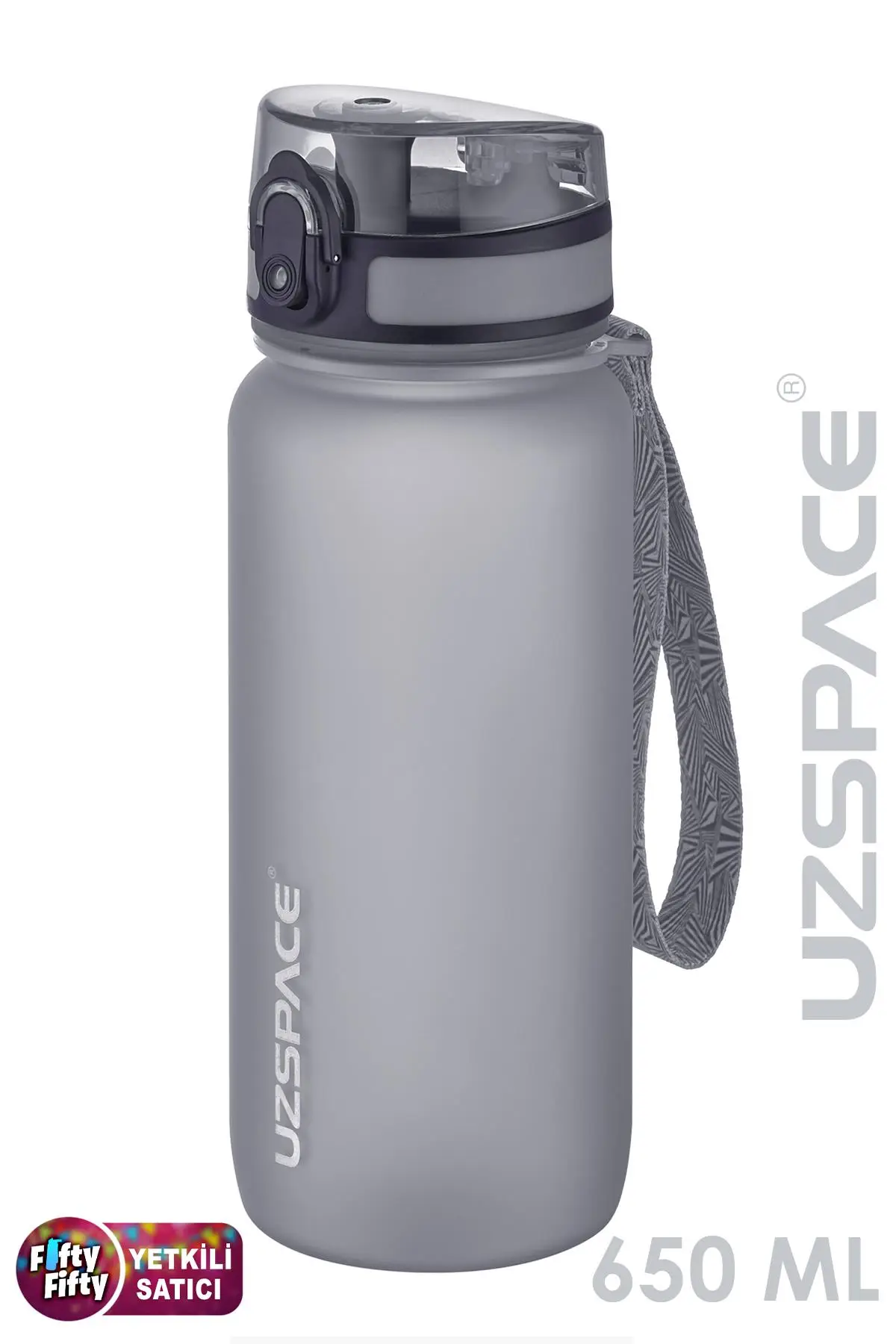 Uzspace 650 ml Tritan Su Matarası 14 Farklı Renk Softtouch - Gri