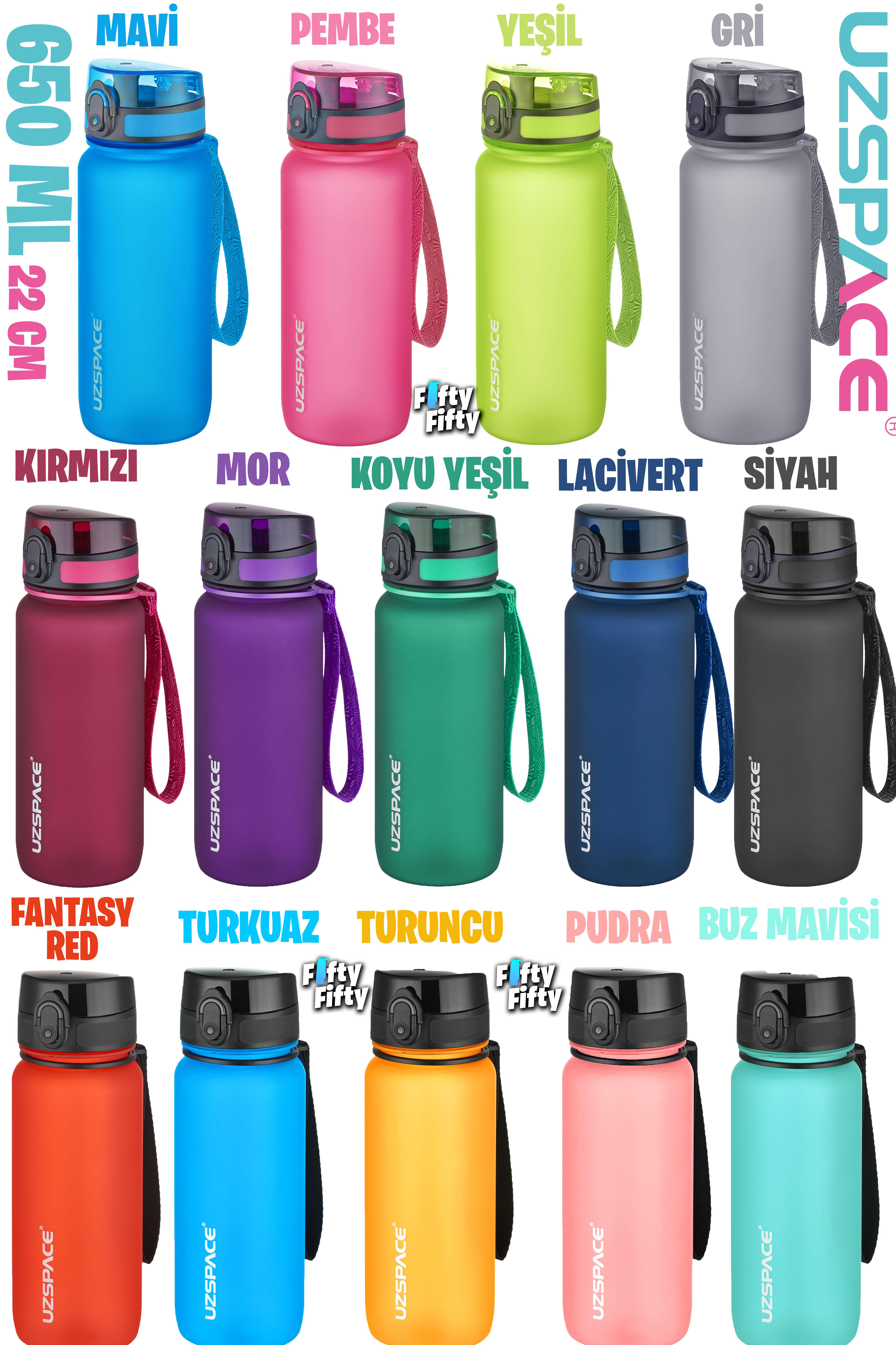 Uzspace 650 ml Tritan Su Matarası 14 Farklı Renk Softtouch 