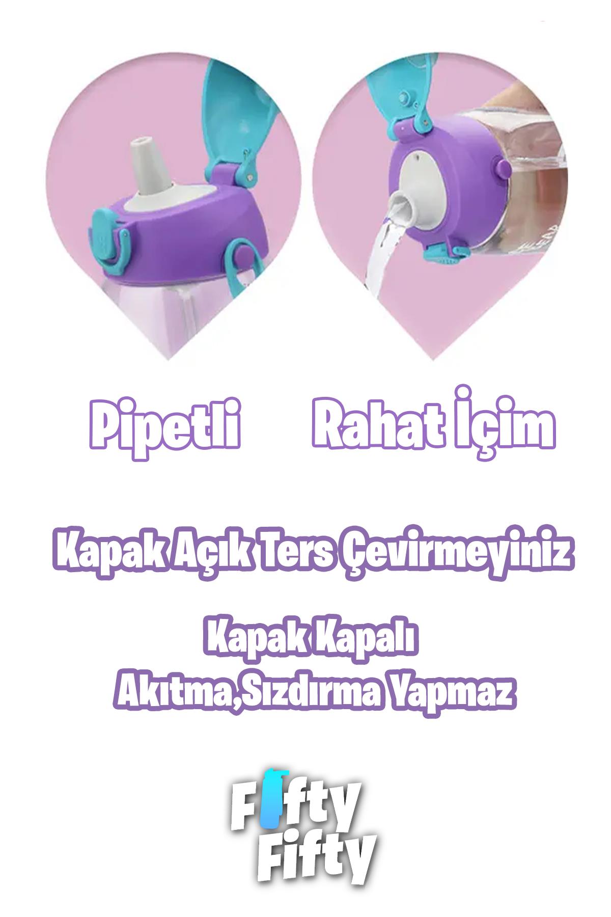 Uzspace 700 ml Kılıflı 2 Ayrı Kapaklı Pipetli/Pipetsiz Tritan Çocuk Su Matarası