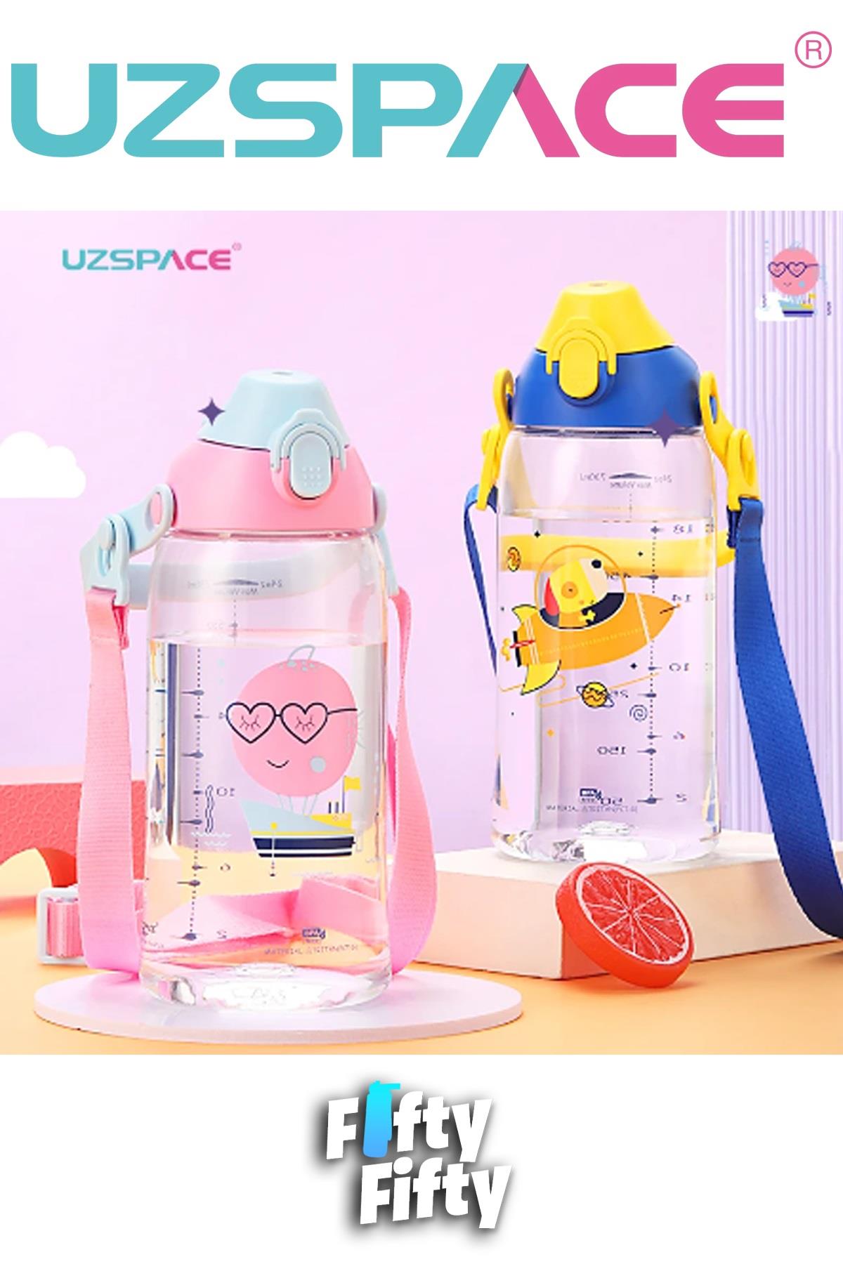 Uzspace 730ml Tritan Tek Kapak Çift Kullanım Pipetli/Pipetsiz Askı Aparatlı Tritan Çocuk Su Matarası