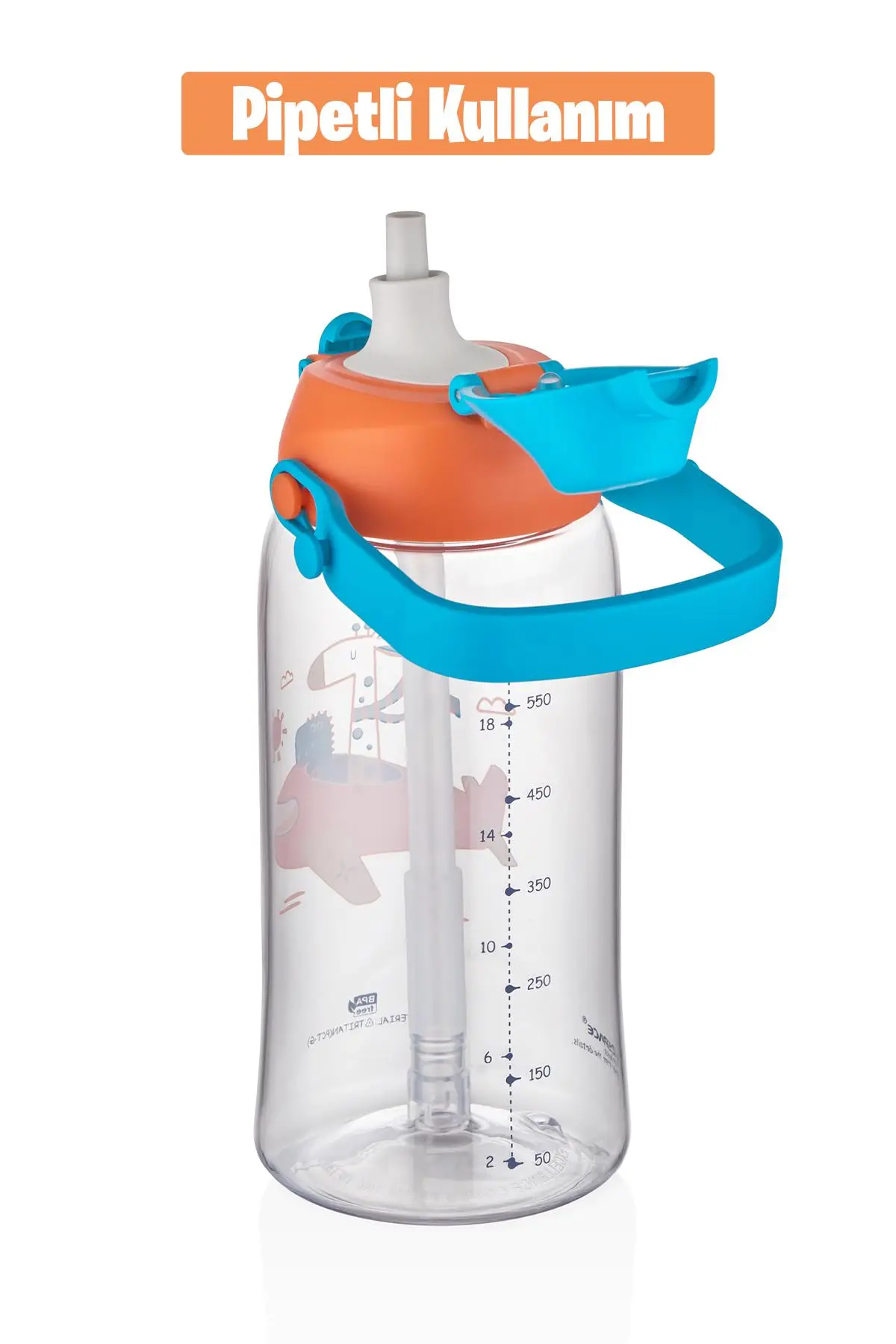 Uzspace 730ml Tritan Tek Kapak Çift Kullanım Pipetli/Pipetsiz Askı Aparatlı Tritan Çocuk Su Matarası