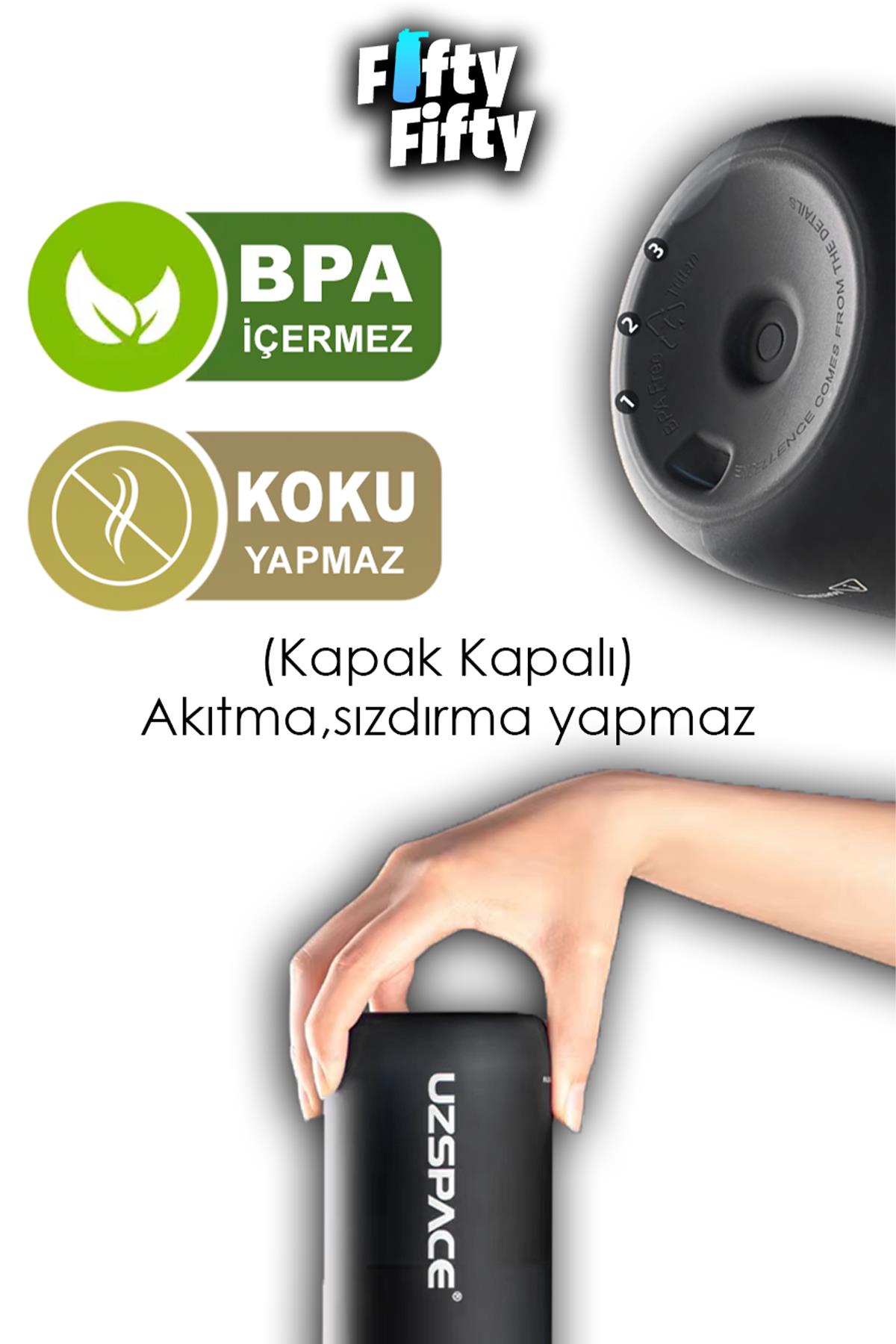 Uzspace 800ml -Yeni Ebat-Boy 25 cm-Tritan Su Matarası Bpa Koku Sızdırma Yok 
