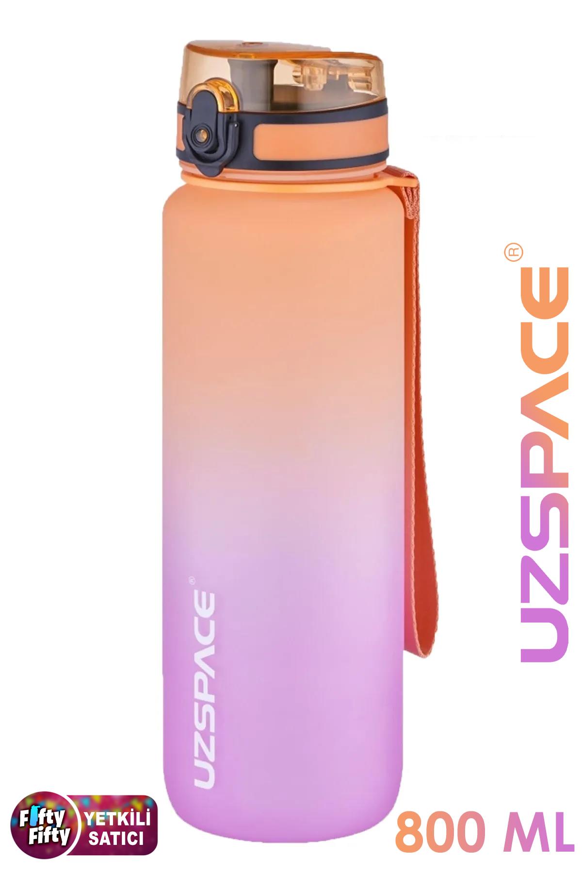 Uzspace 800ml -YENİ EBAT-Çift Renk Softtouch Tritan Su Matarası - Turuncu-Mor