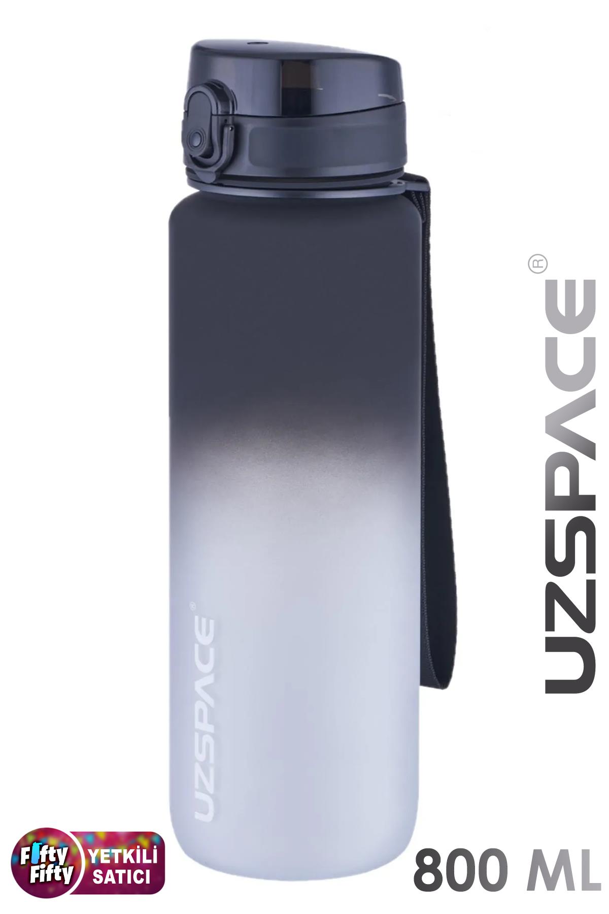 Uzspace 800ml -YENİ EBAT-Çift Renk Softtouch Tritan Su Matarası - Siyah-Beyaz