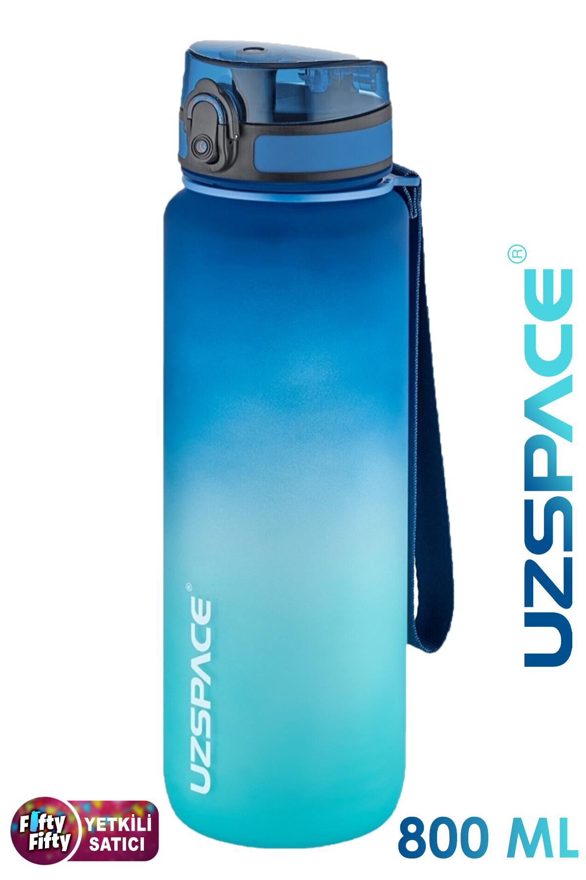 Uzspace 800ml -YENİ EBAT-Çift Renk Softtouch Tritan Su Matarası - Mavi-Turkuaz