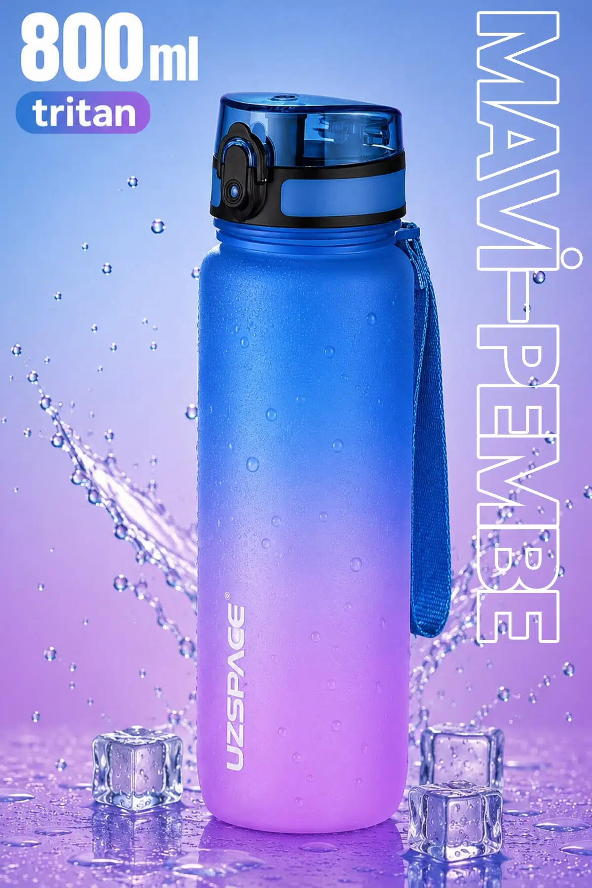 Uzspace 800ml -YENİ EBAT-Çift Renk Softtouch Tritan Su Matarası