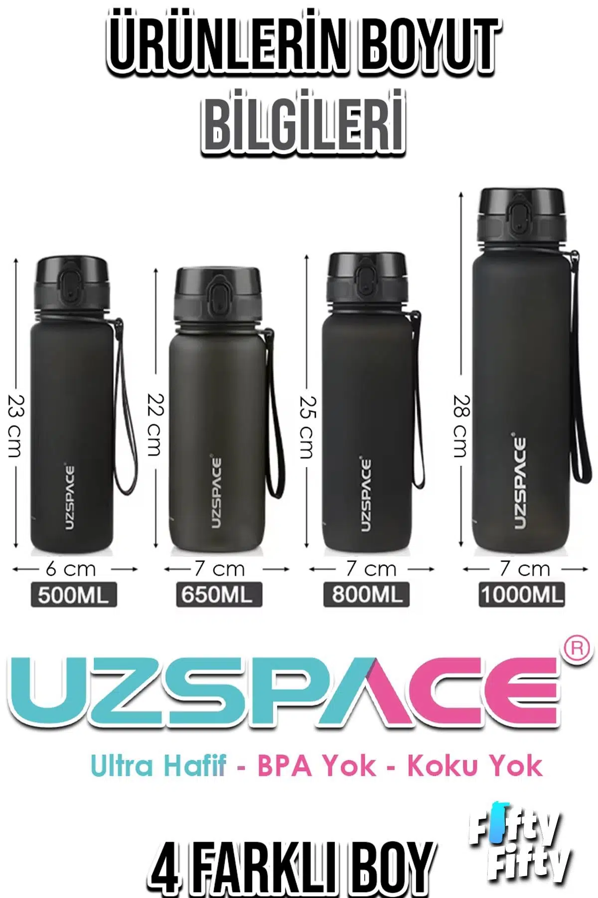 Uzspace 800ml -YENİ EBAT-Çift Renk Softtouch Tritan Su Matarası