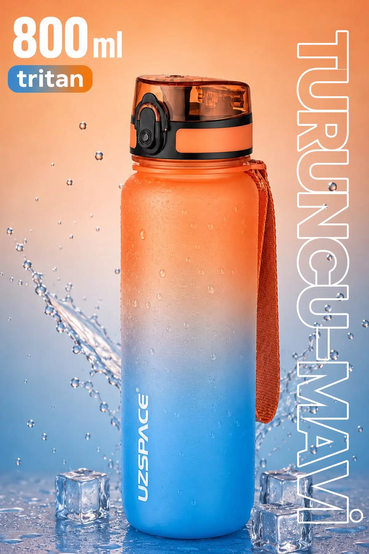 Uzspace 800ml -YENİ EBAT-Çift Renk Softtouch Tritan Su Matarası