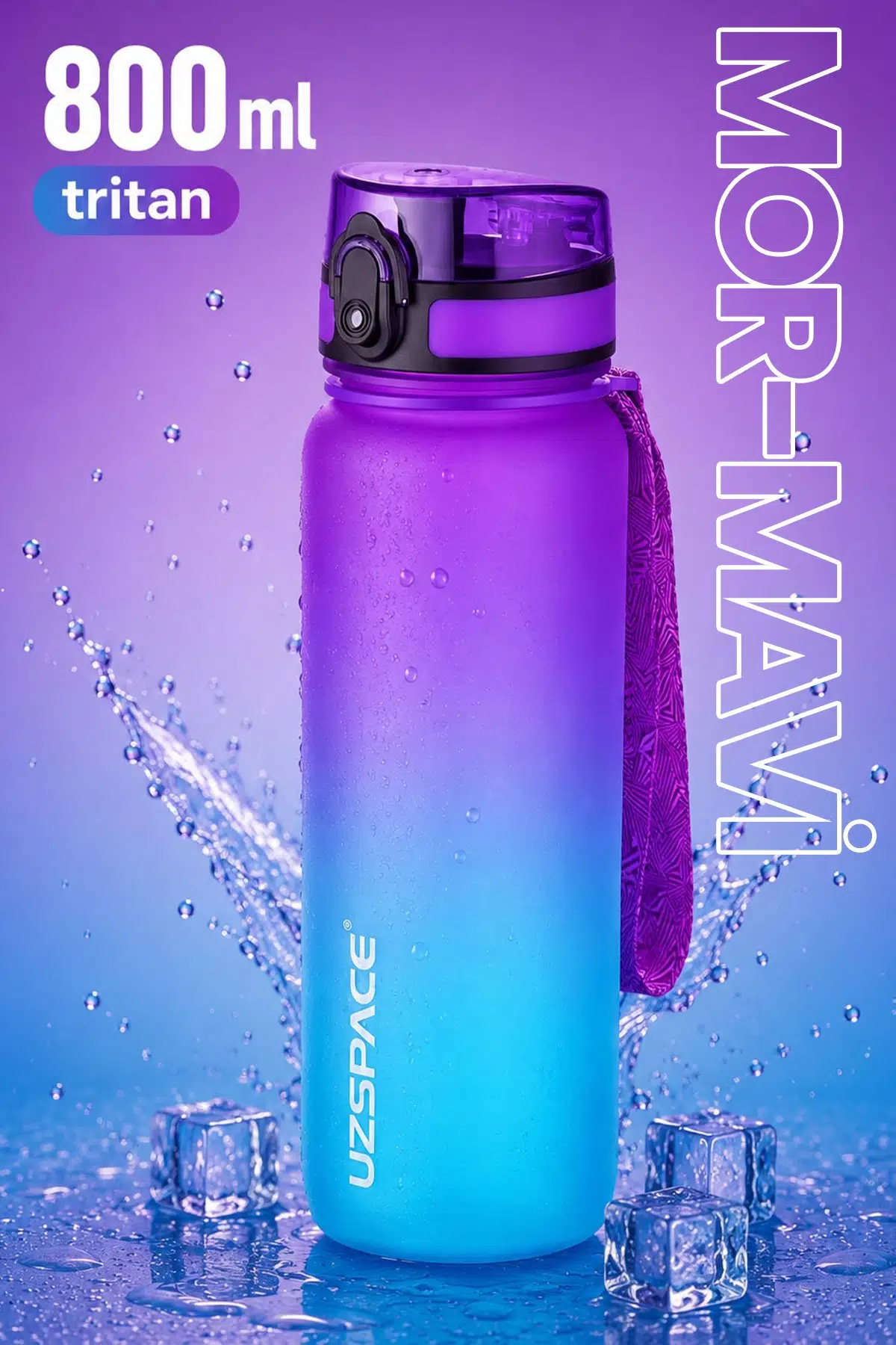 Uzspace 800ml -YENİ EBAT-Çift Renk Softtouch Tritan Su Matarası