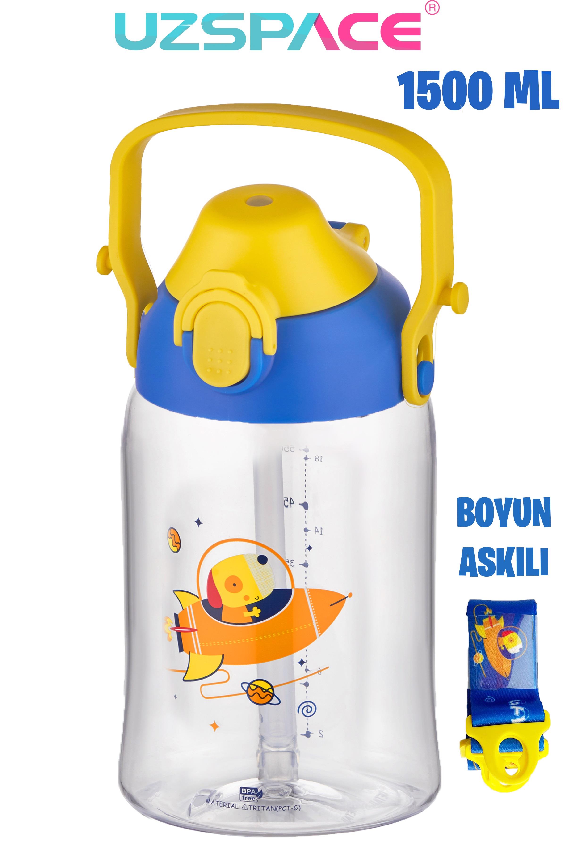 Uzspace Büyük Boy 1500 Ml Tek Kapak Çift Kullanım Pipetli/Pipetsiz Askı Aparatlı Tritan Su Matarası -FFUZ22041500