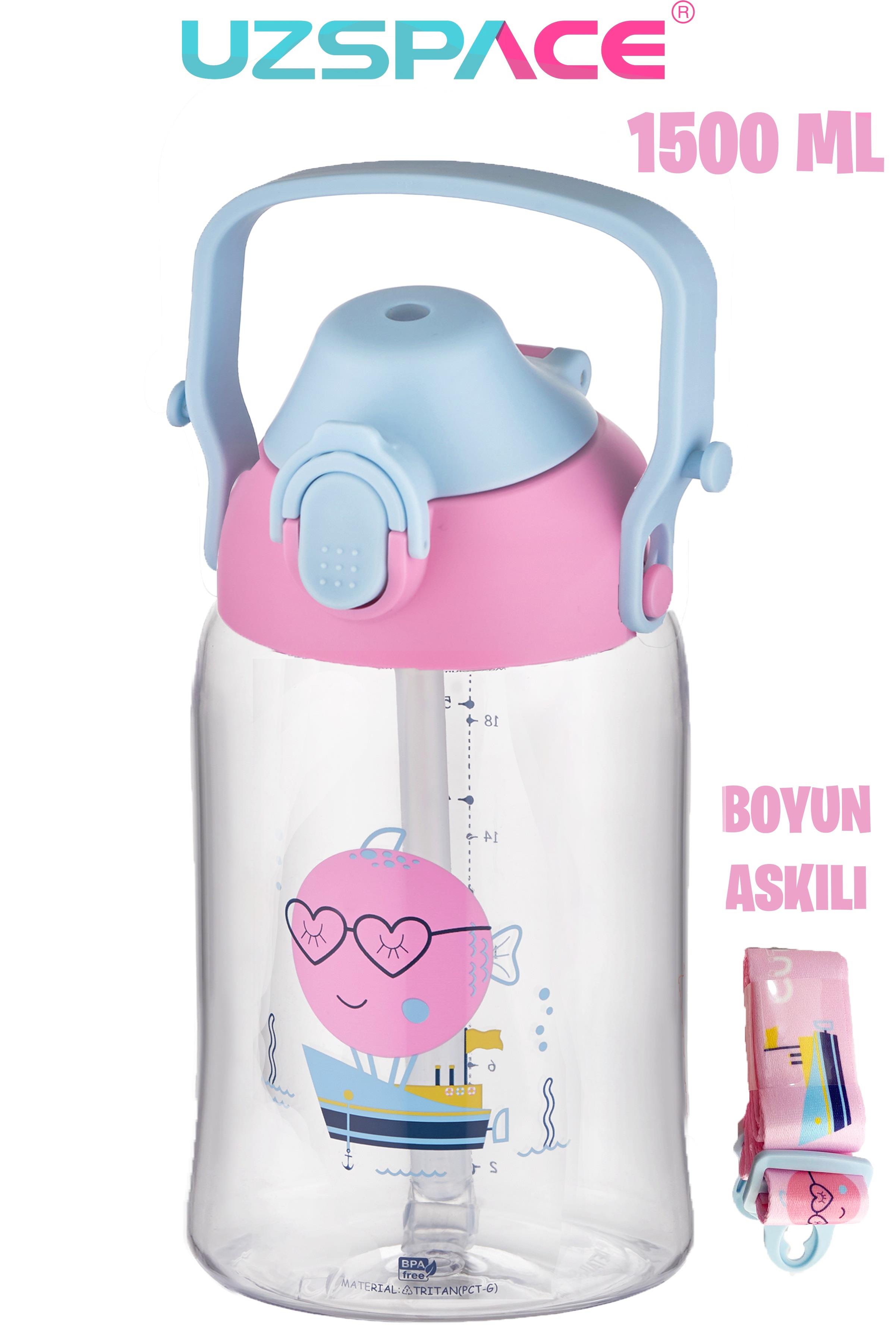 Uzspace Büyük Boy 1500 Ml Tek Kapak Çift Kullanım Pipetli/Pipetsiz Askı Aparatlı Tritan Su Matarası -FFUZ22041500