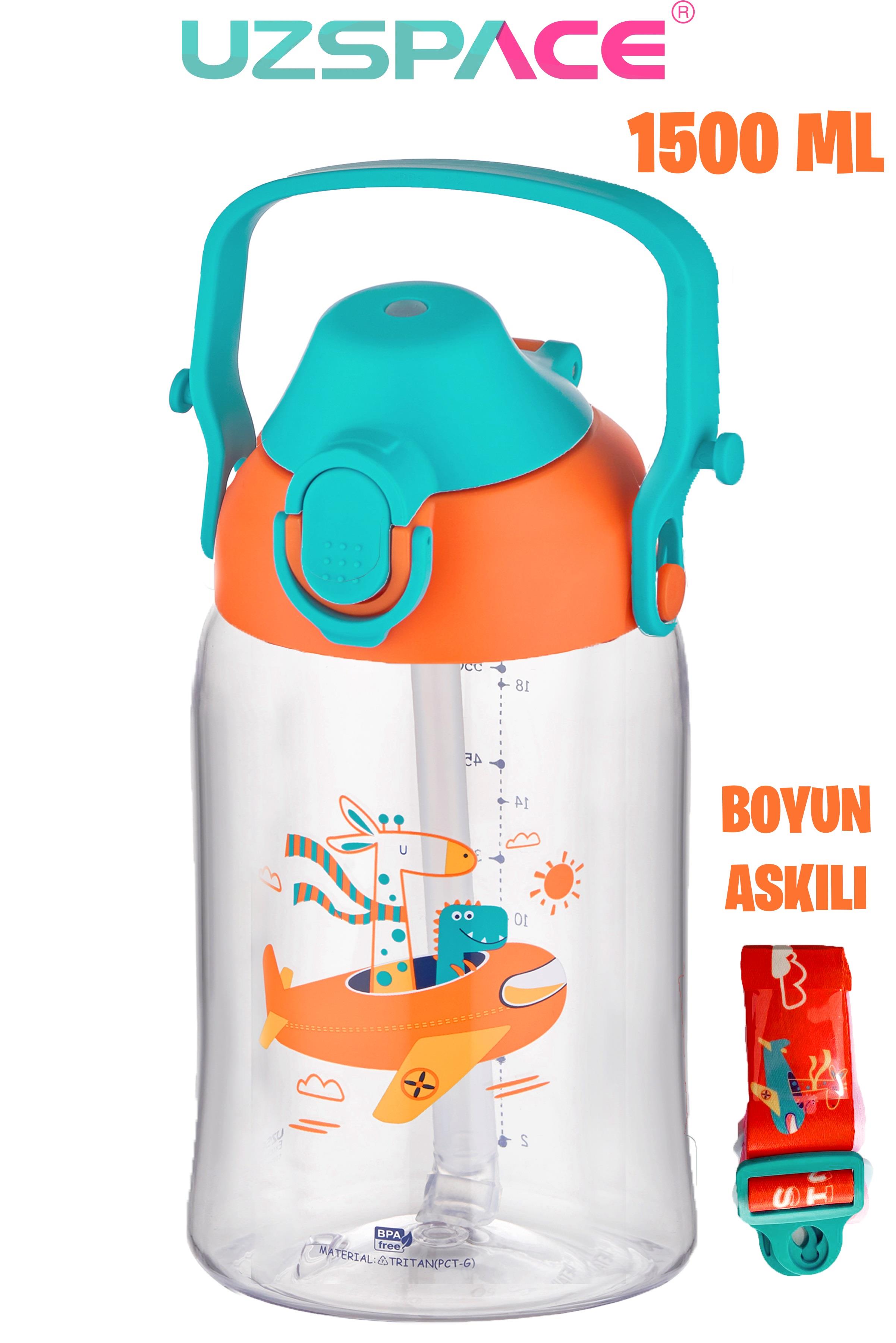Uzspace Büyük Boy 1500 Ml Tek Kapak Çift Kullanım Pipetli/Pipetsiz Askı Aparatlı Tritan Su Matarası -FFUZ22041500
