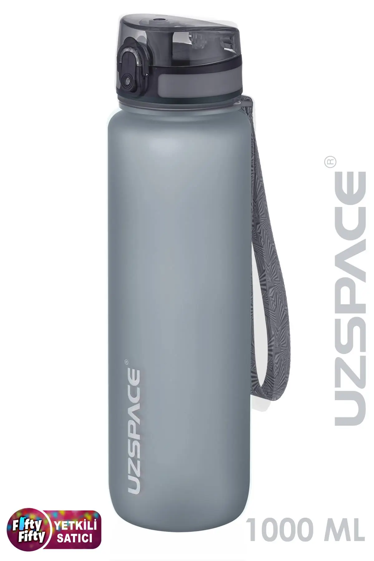 Uzspace Büyük Boy 28 cm 1000 ml 1 litre Tritan Su Matarası 14 Renk FiftyFifty Softtouch - Gri